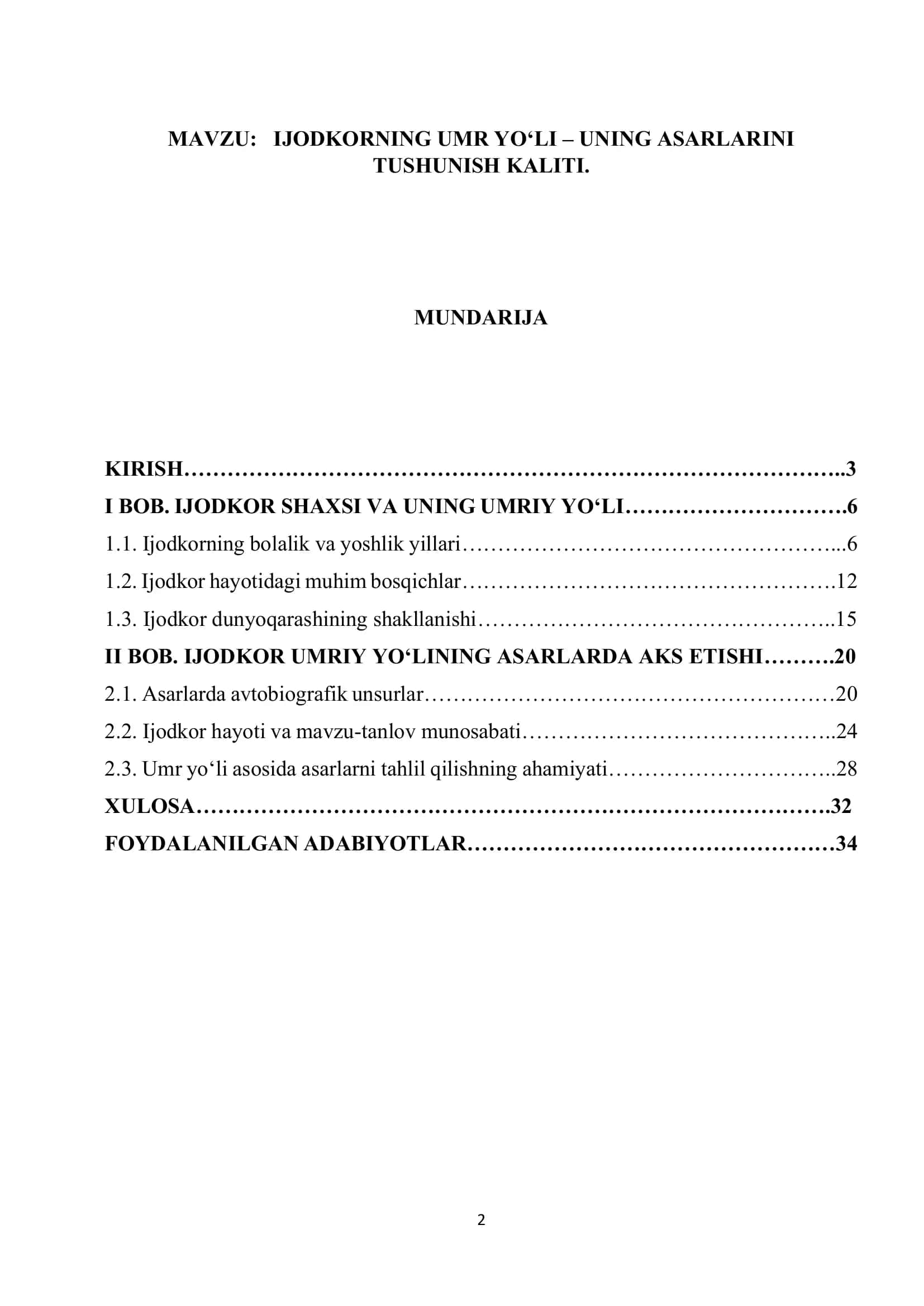 IJODKORNING UMR YO‘LI – UNING ASARLARINI