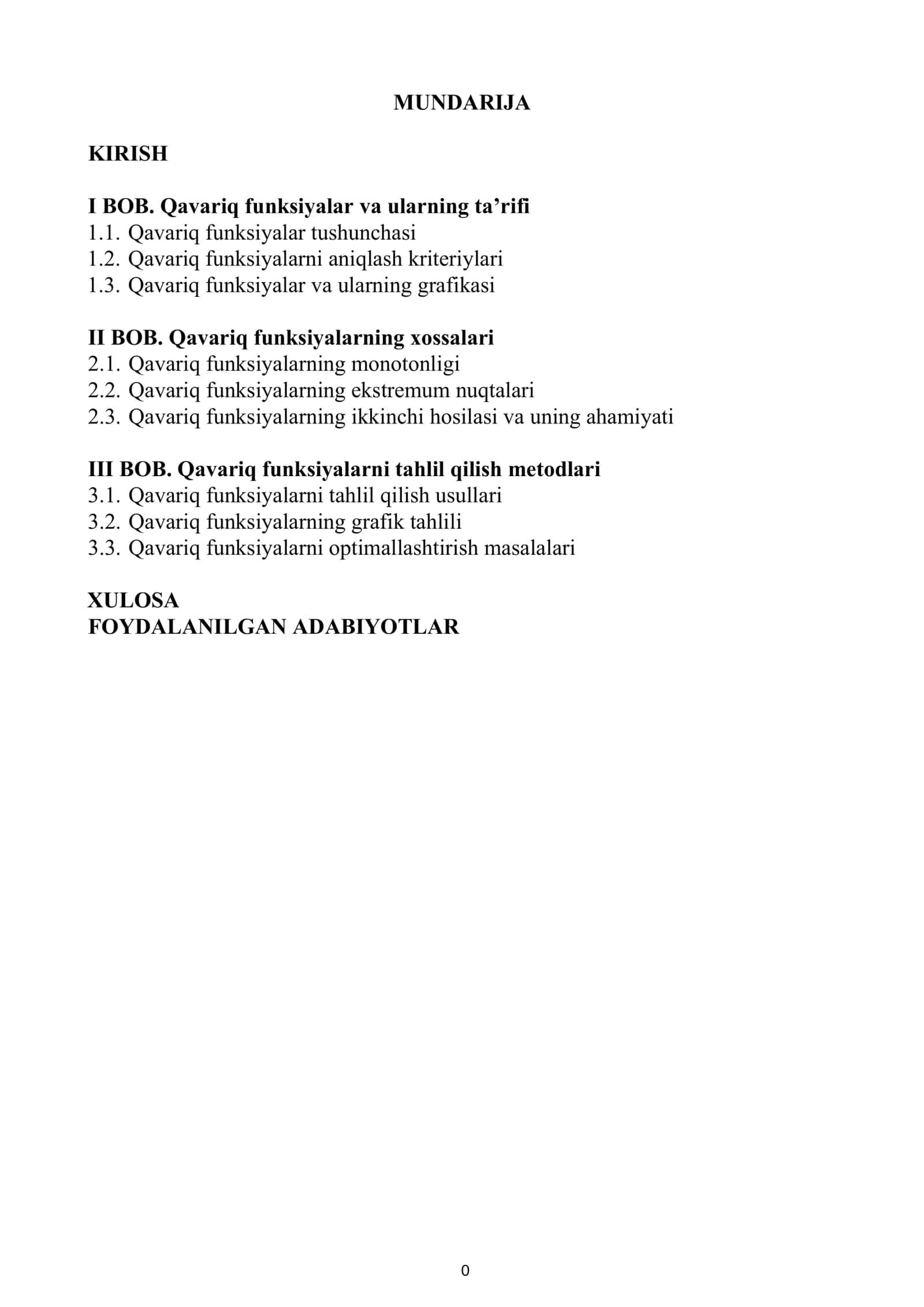 Kurs Ishi: Matematik Analiz