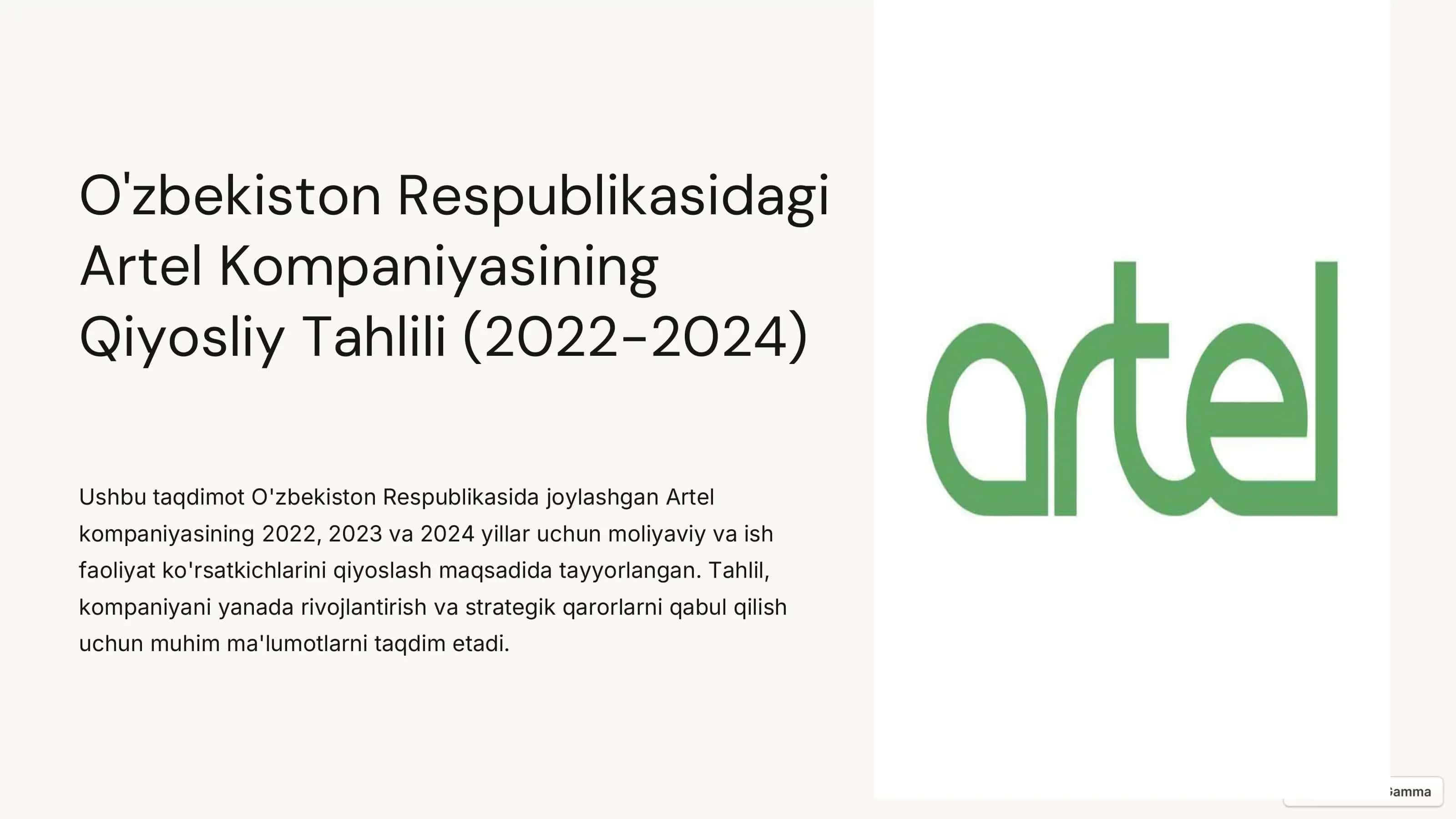 Artel Kompaniyasining Qiyosliy Tahlili (2022-2024)