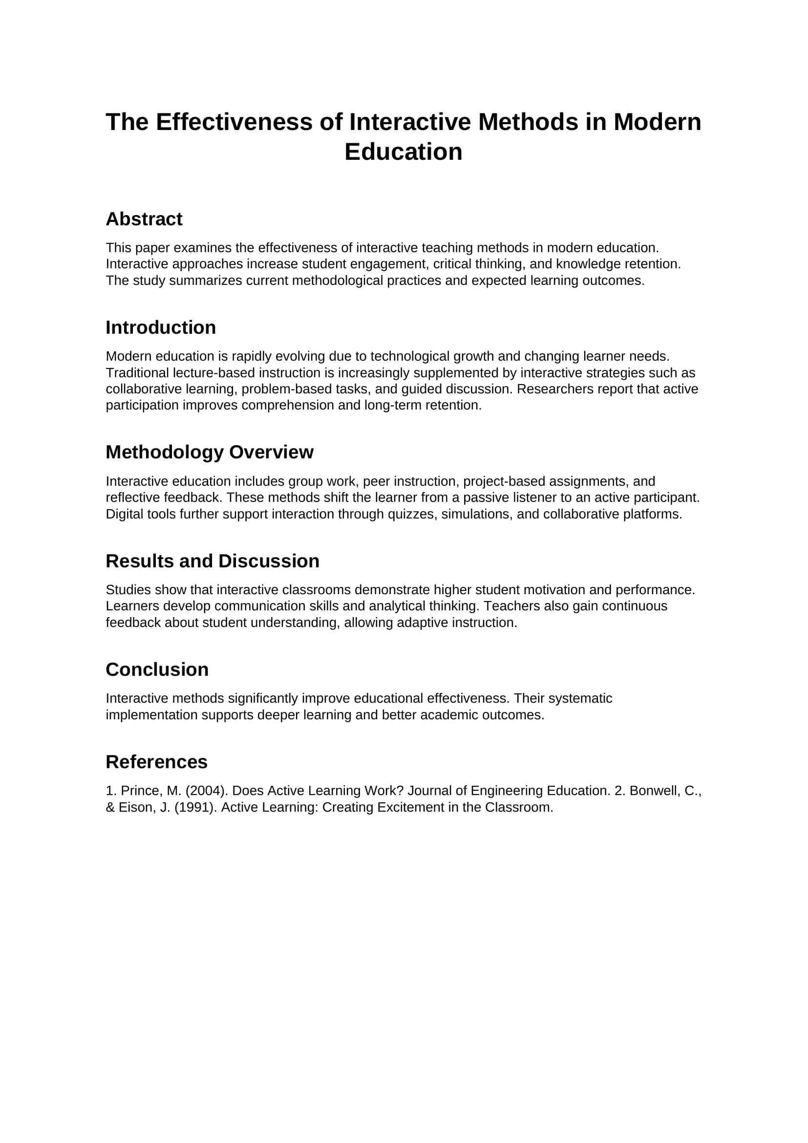 Effectiveness of Interactive Methods in Modern Education