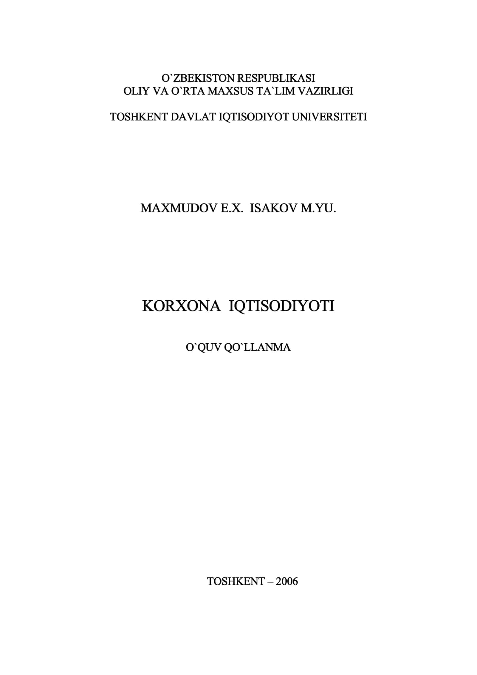 Korxona iqtisodiyoti (O'quv qo'llanma)