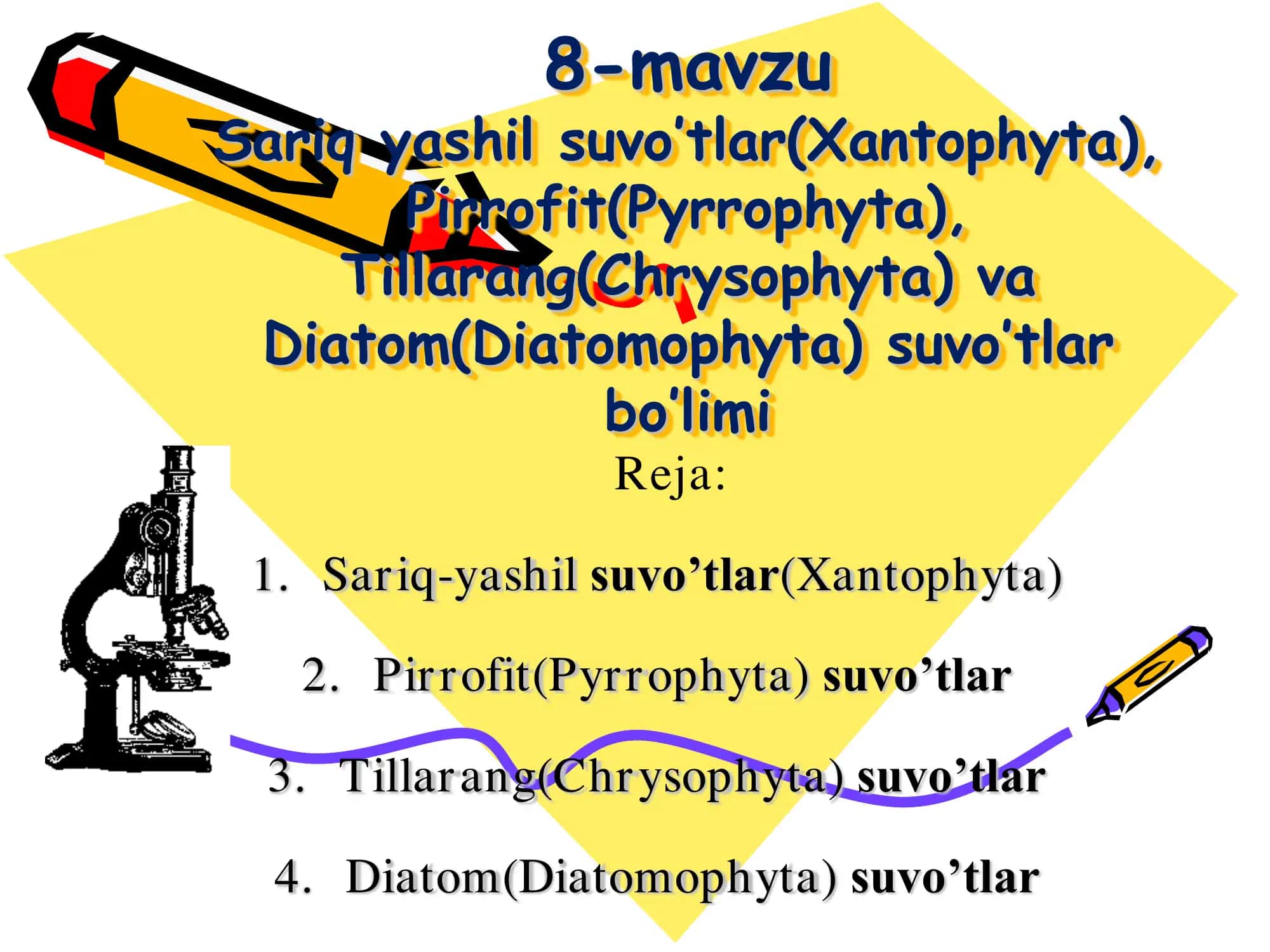 Sariq-yashil, pirrofit, diatom va oltin-tusli suvo'tlar bo'limi