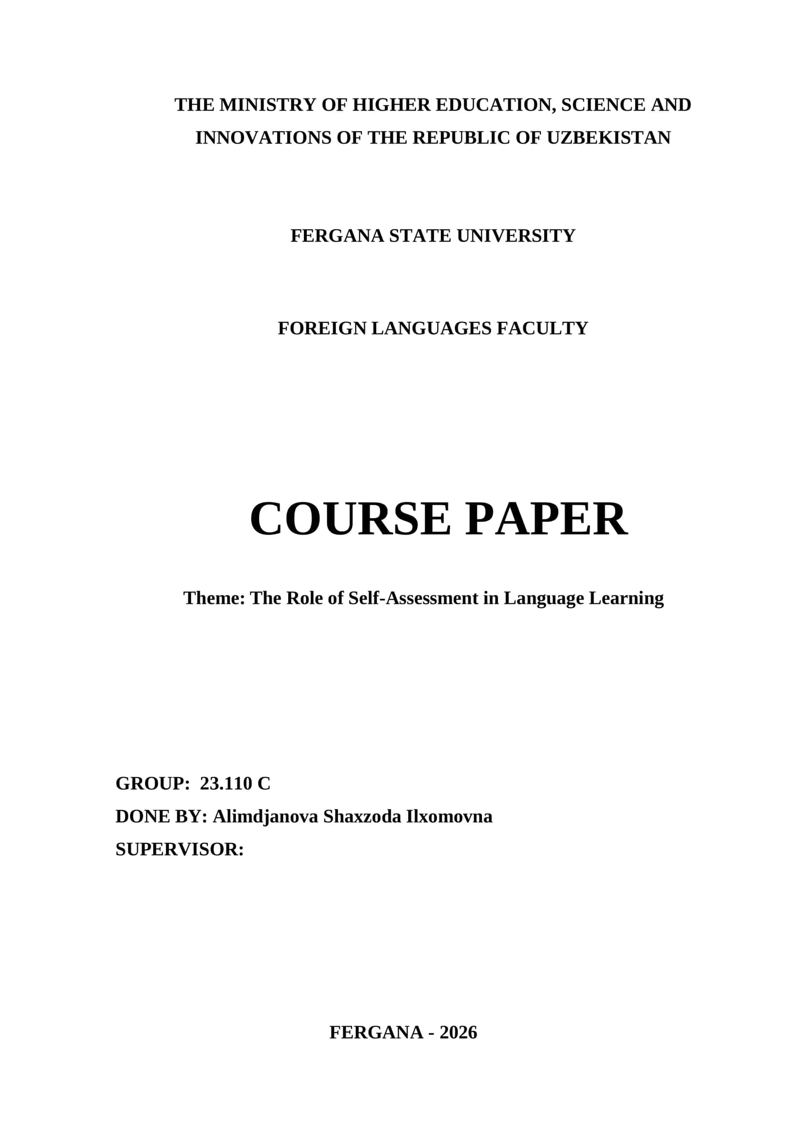 Mavzu: The Role of Self-Assessment in Language Learning