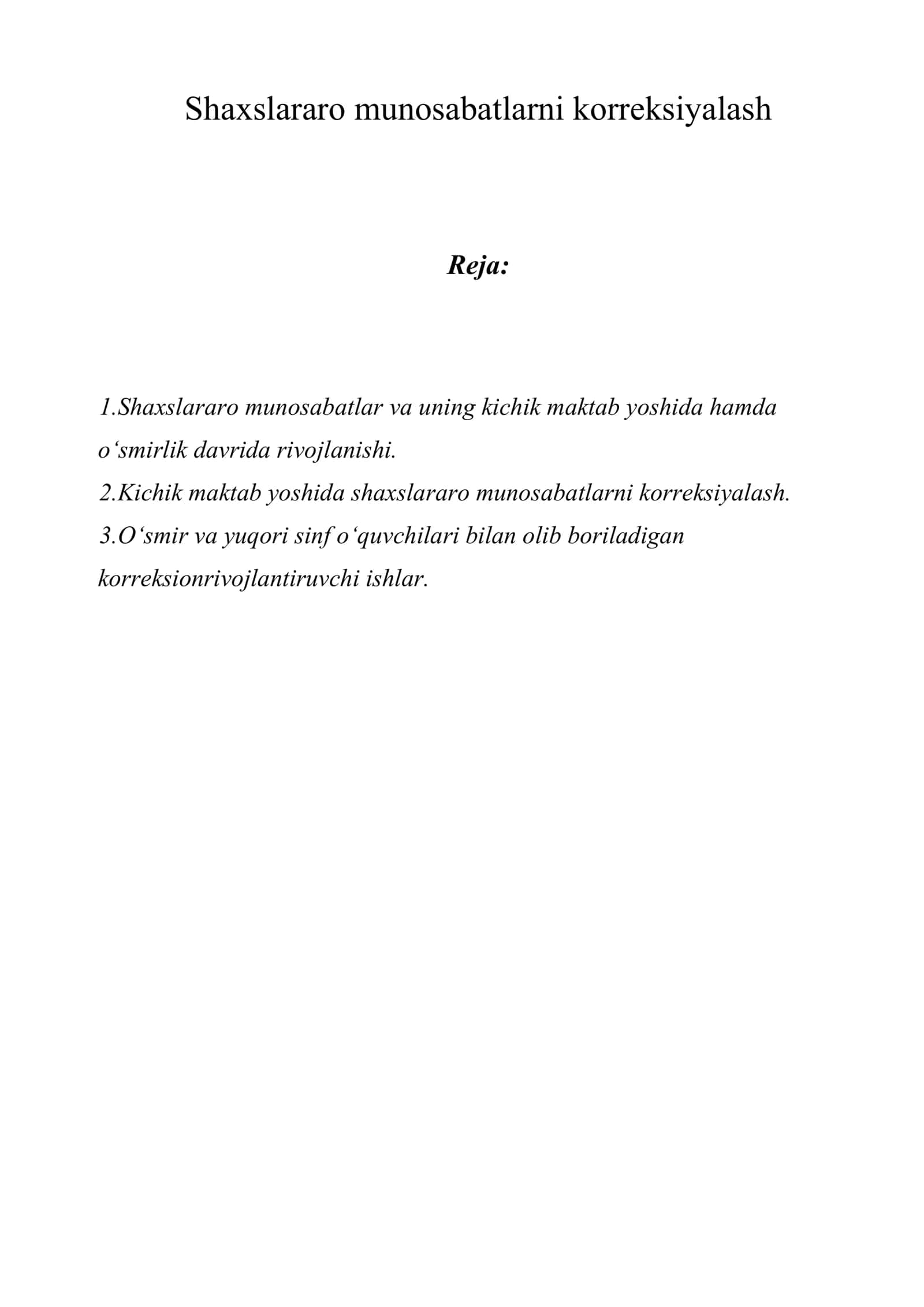 Shaxslararo munosabatlarni korreksiyalash
