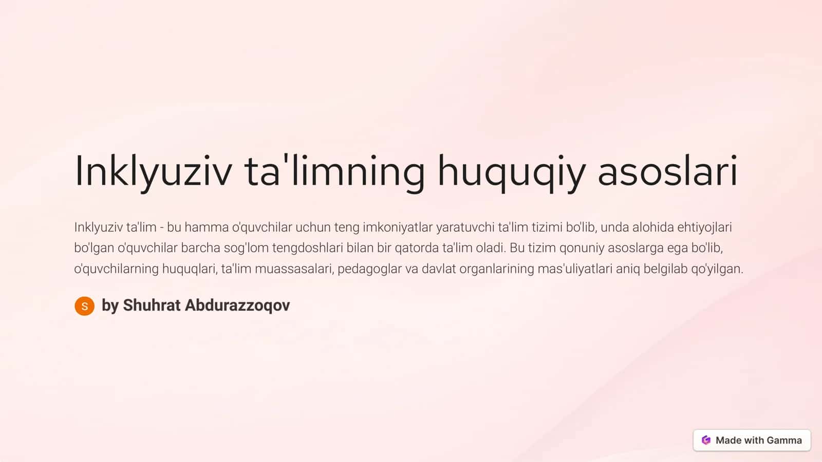 Inklyuziv ta'limning huquqiy asoslari