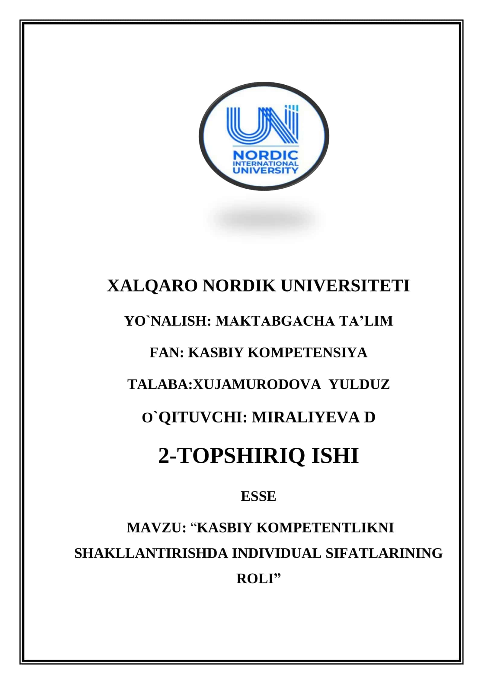 MAKTABGACHA TA’LIM "KASBIY KOMPETENTLIKNI SHAKLLANTIRISHDA INDIVIDUAL SIFATLARINING ROLI"