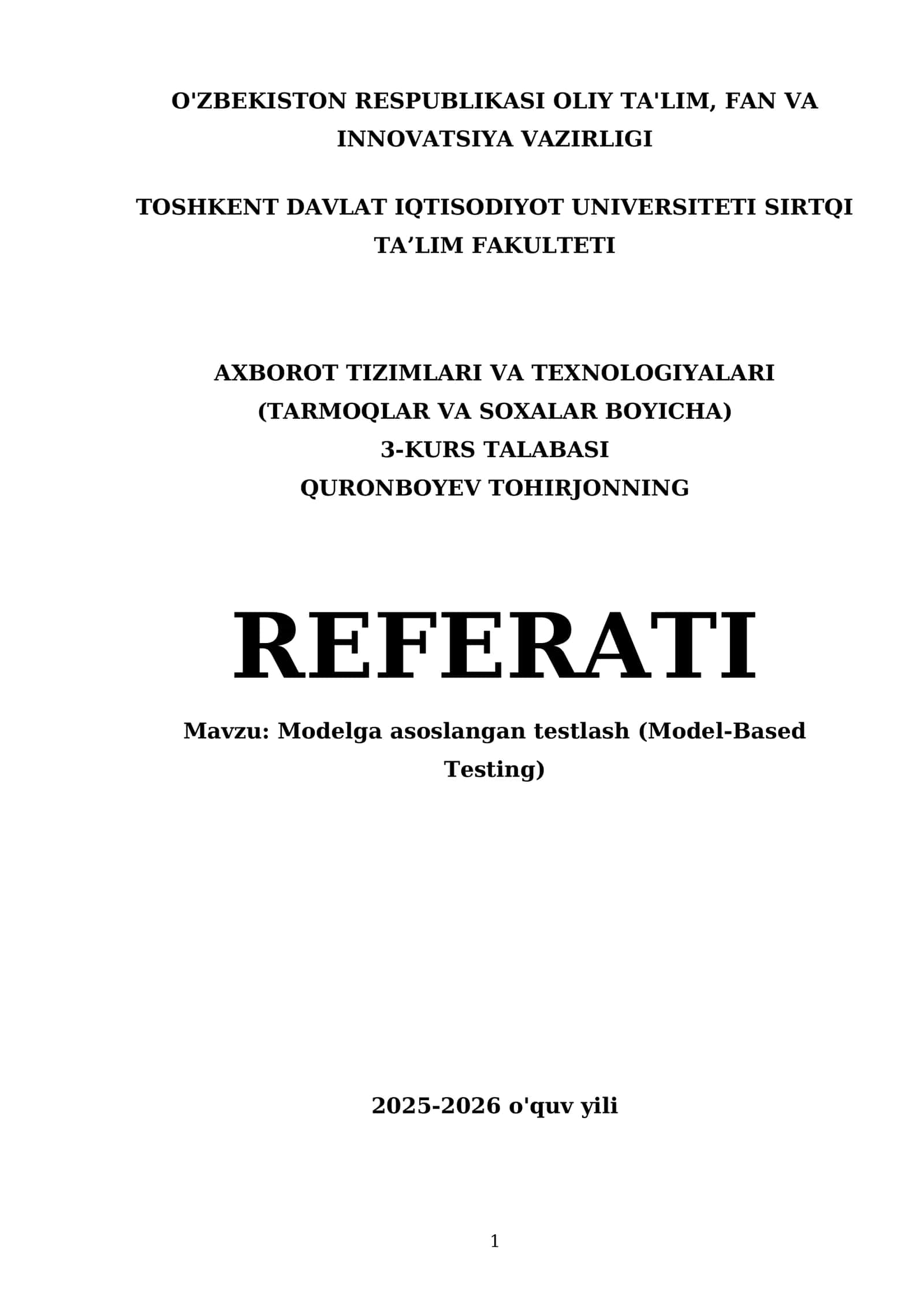 Modelga asoslangan testlash (Model-Based Testing)