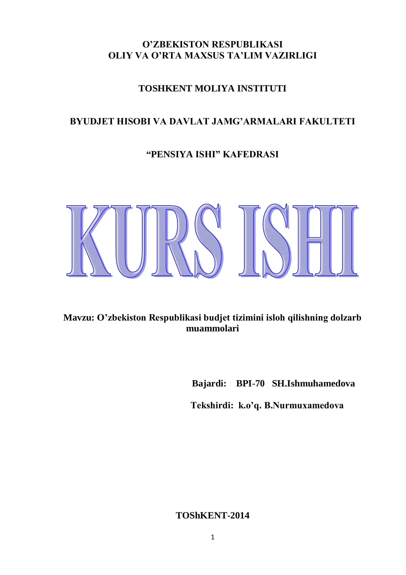 O’zbekiston Respublikasi budjet tizimini isloh qilishning dolzarb muammolari