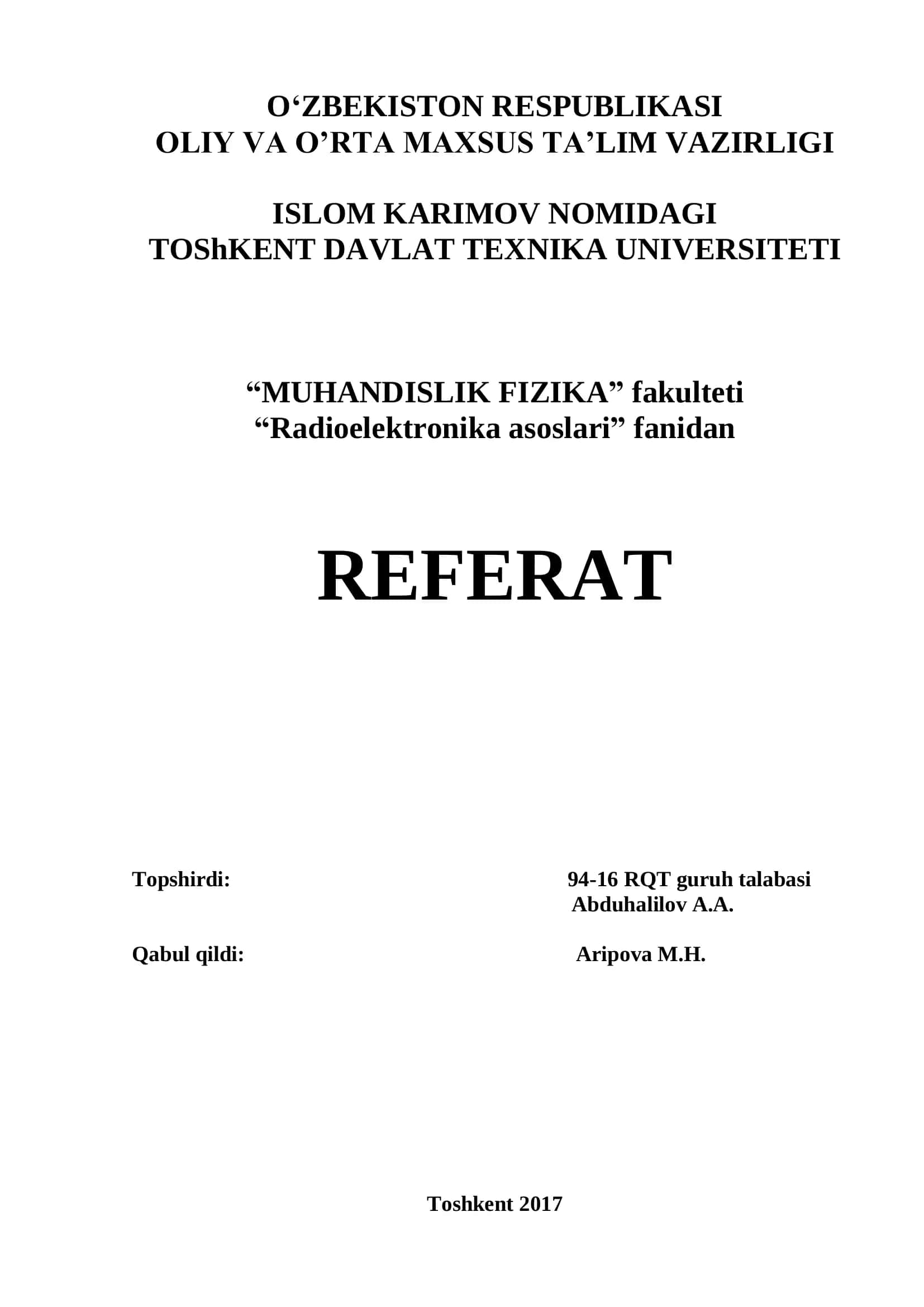 Radioelementlar va ularning turlari