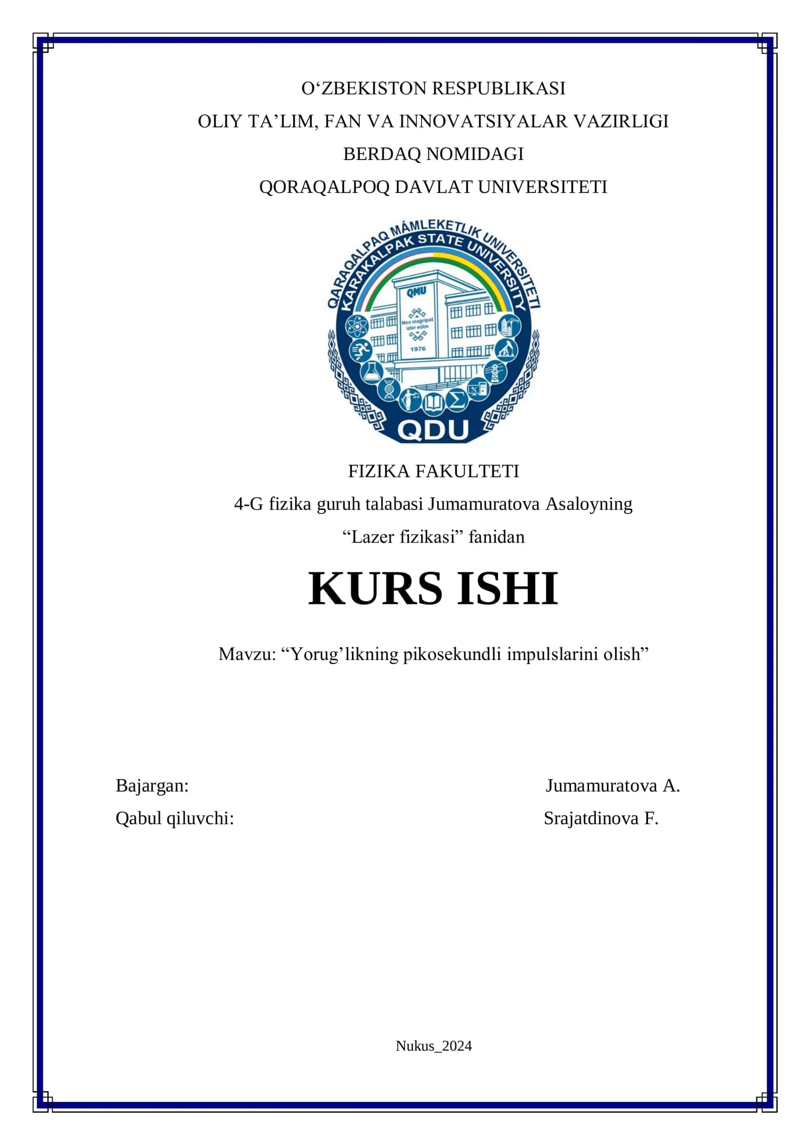 Yorug’likning pikosekundli impulslarini olish