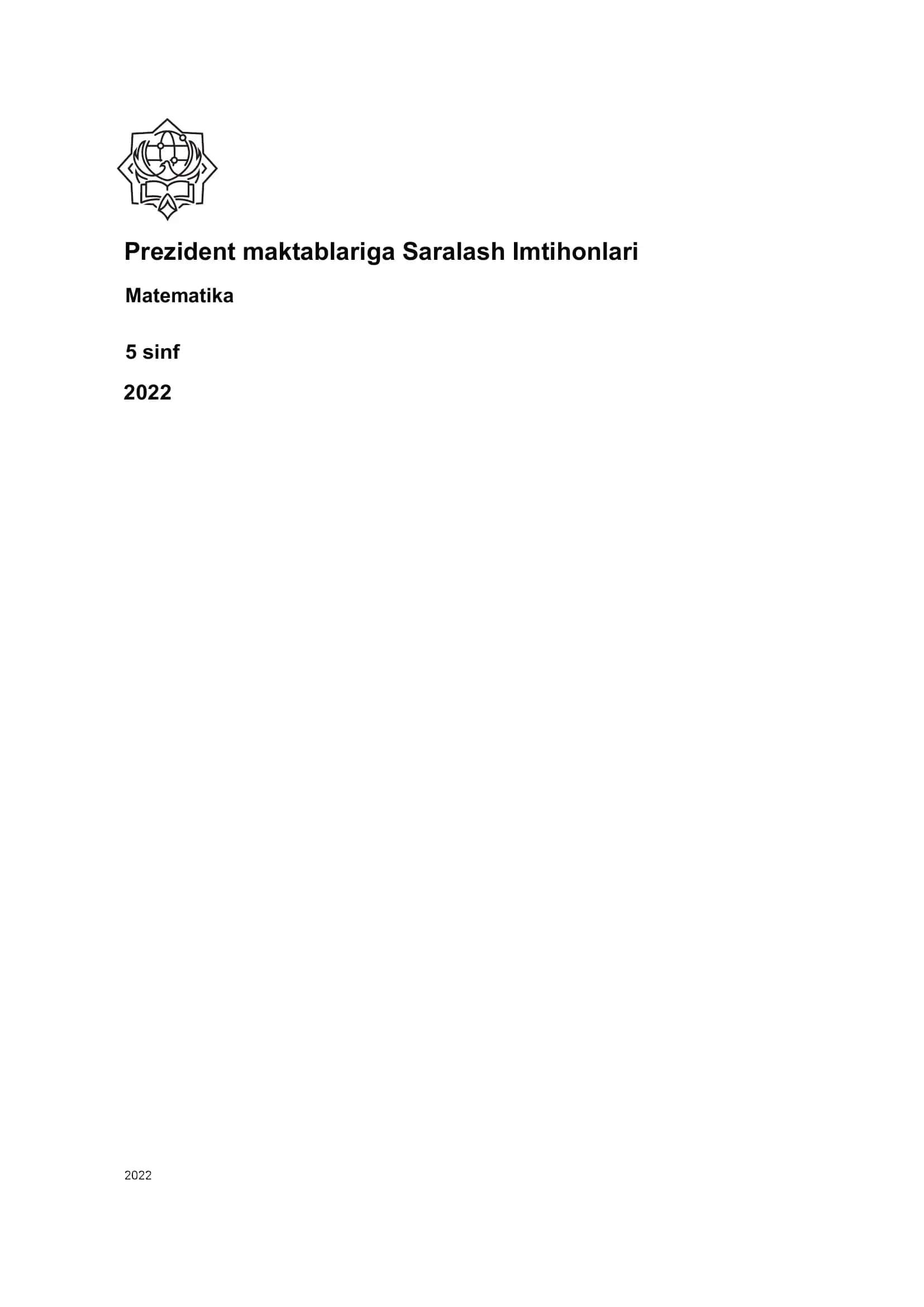 Prezident maktabi uchun testlar