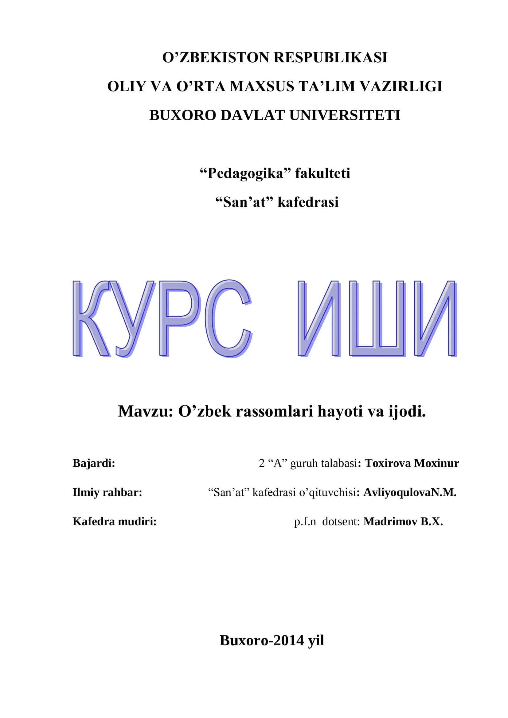 O’zbek rassomlari hayoti va ijodi