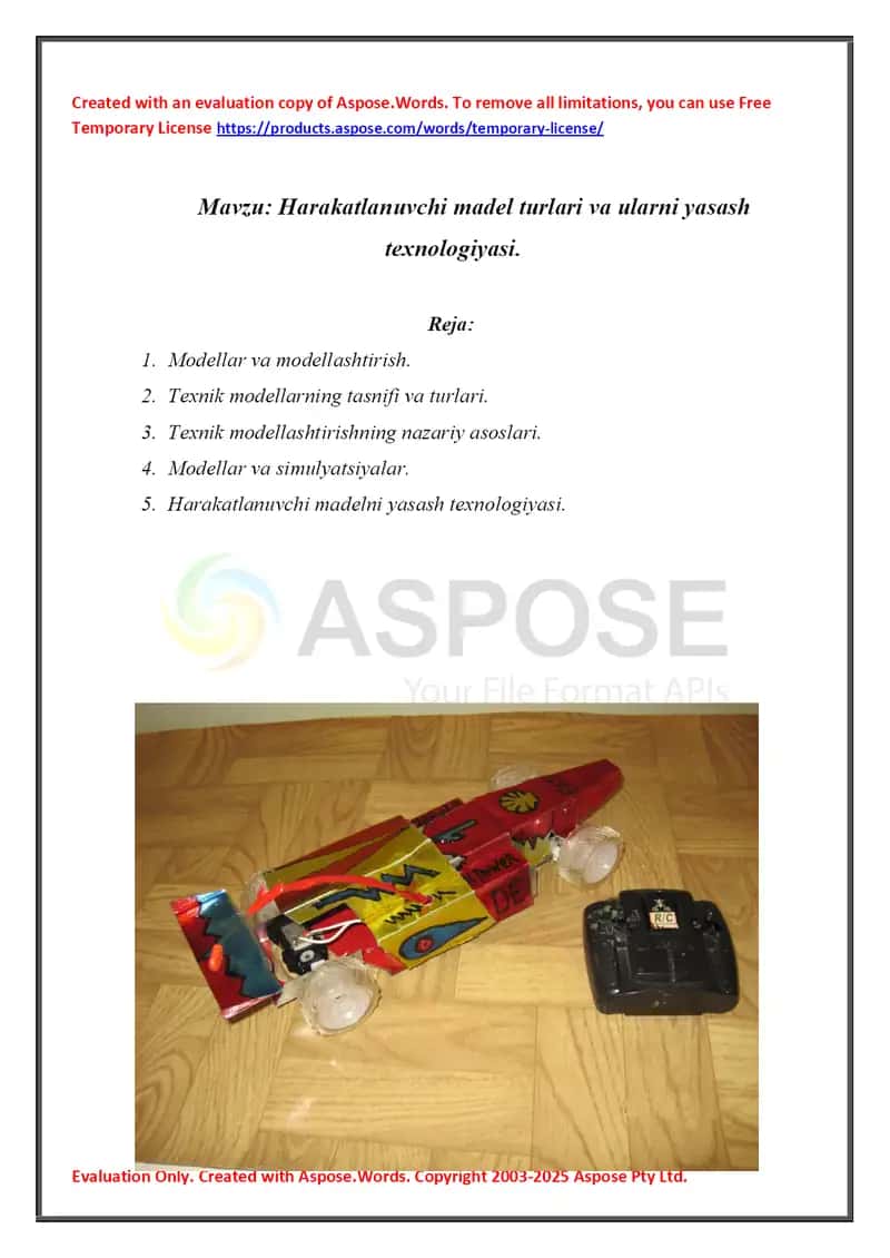 Harakatlanuvchi madel turlari va ularni yasash texnologiyasi.