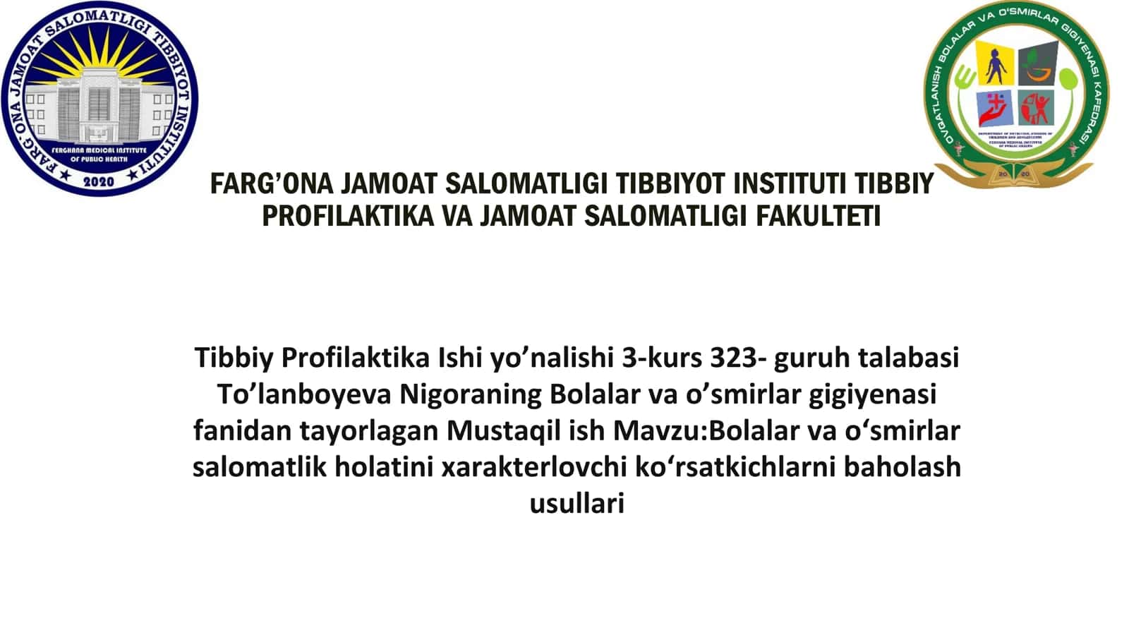 Bolalar va o’smirlar salomatlik xolatini xarakterlochi ko’rsatkichlar