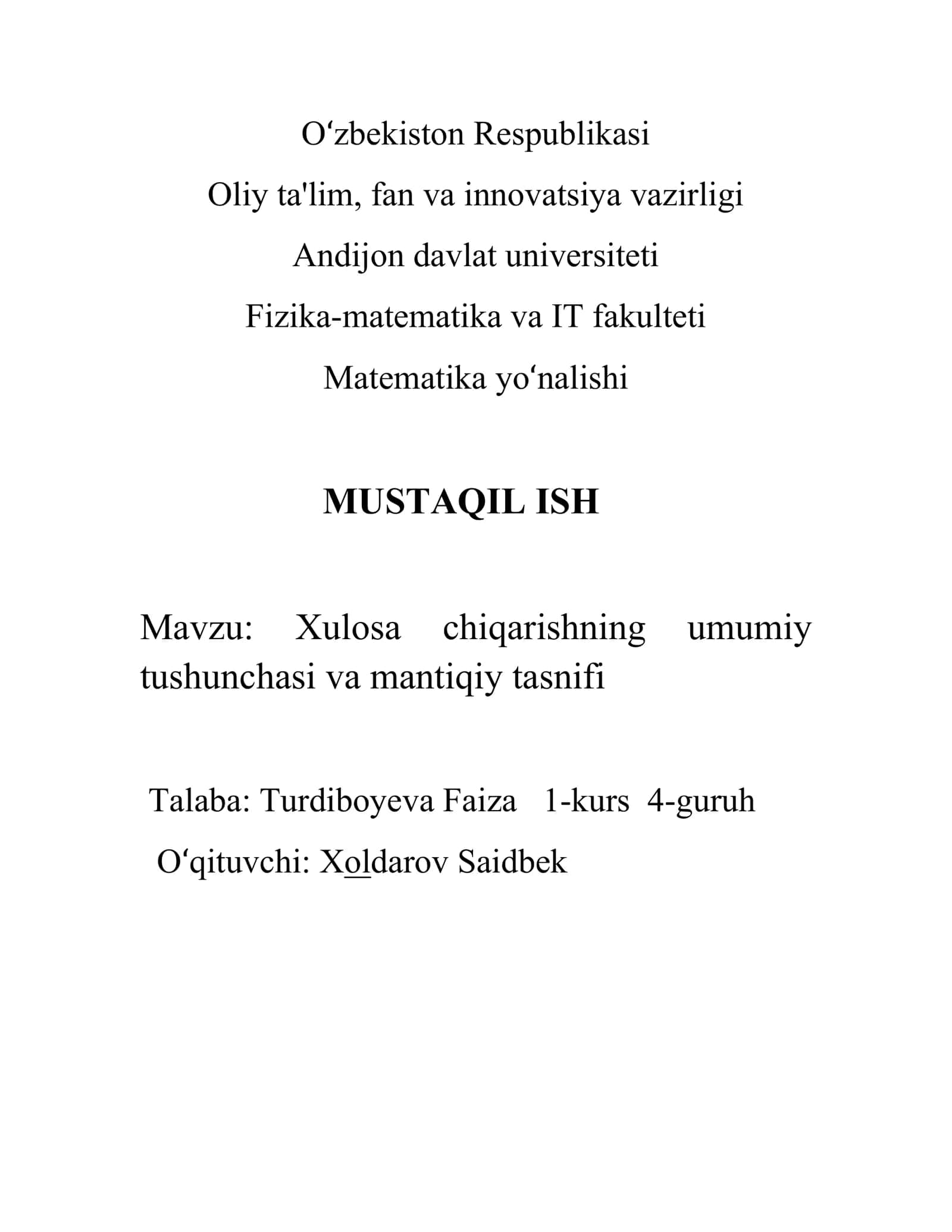 Falsafadan mustaqil ish