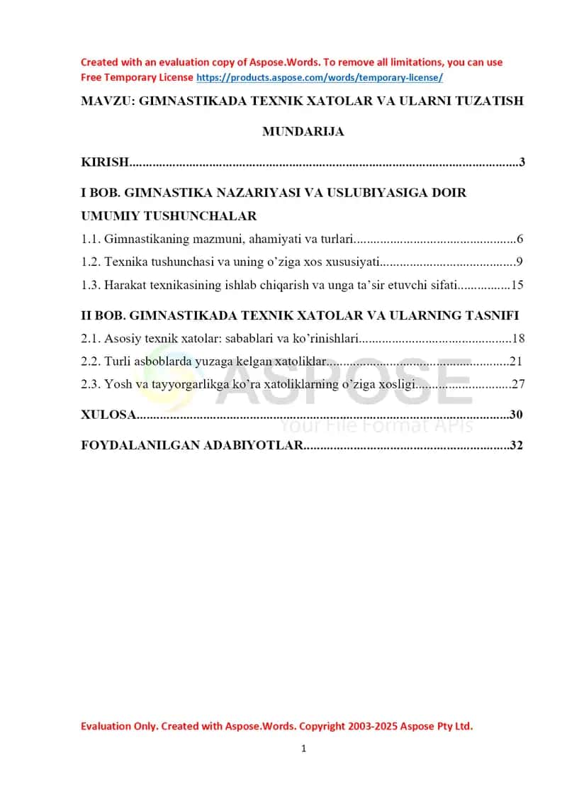 GIMNASTIKADA TEXNIK XATOLAR VA ULARNI TUZATISH