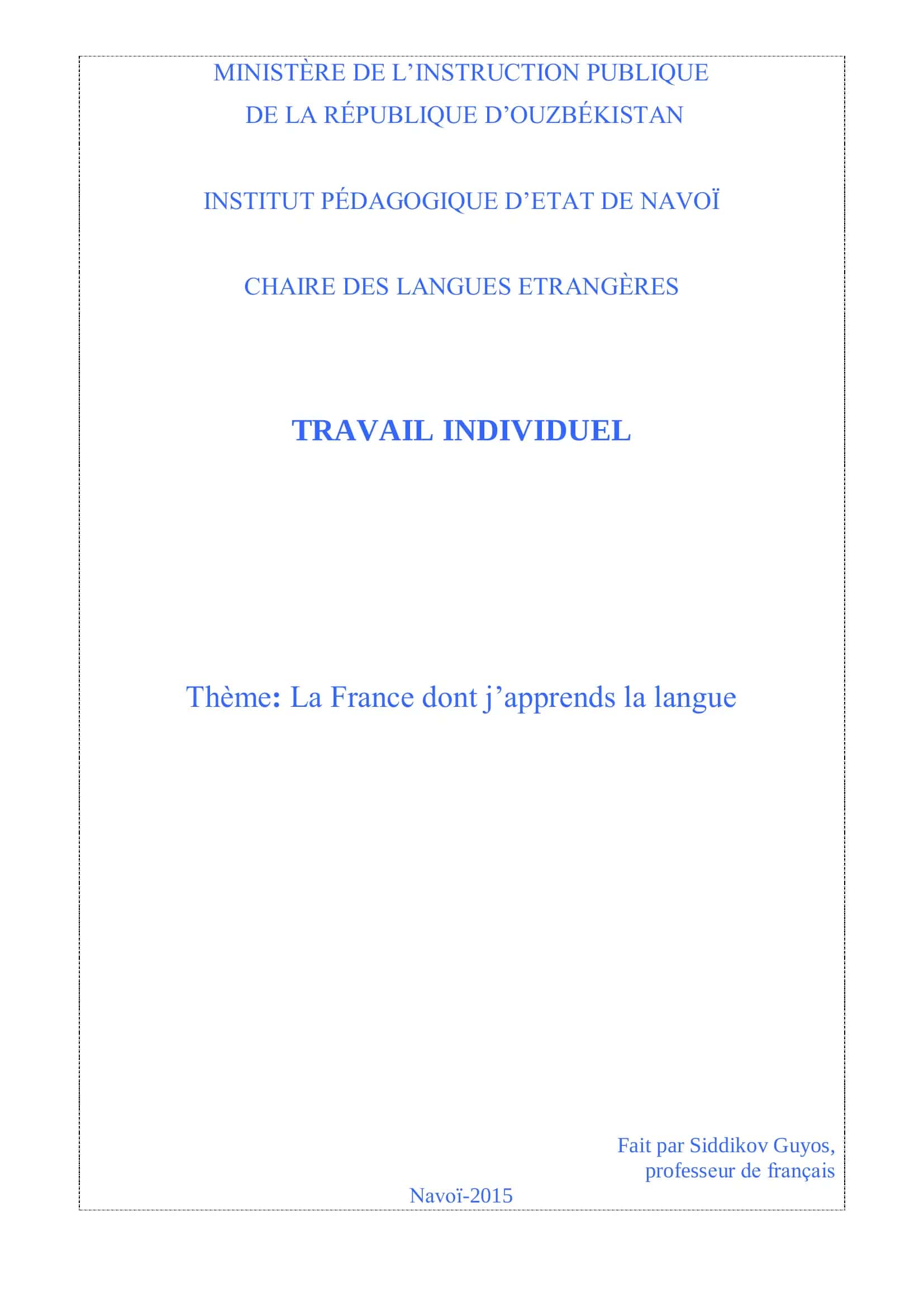 TRAVAIL INDIVIDUEL