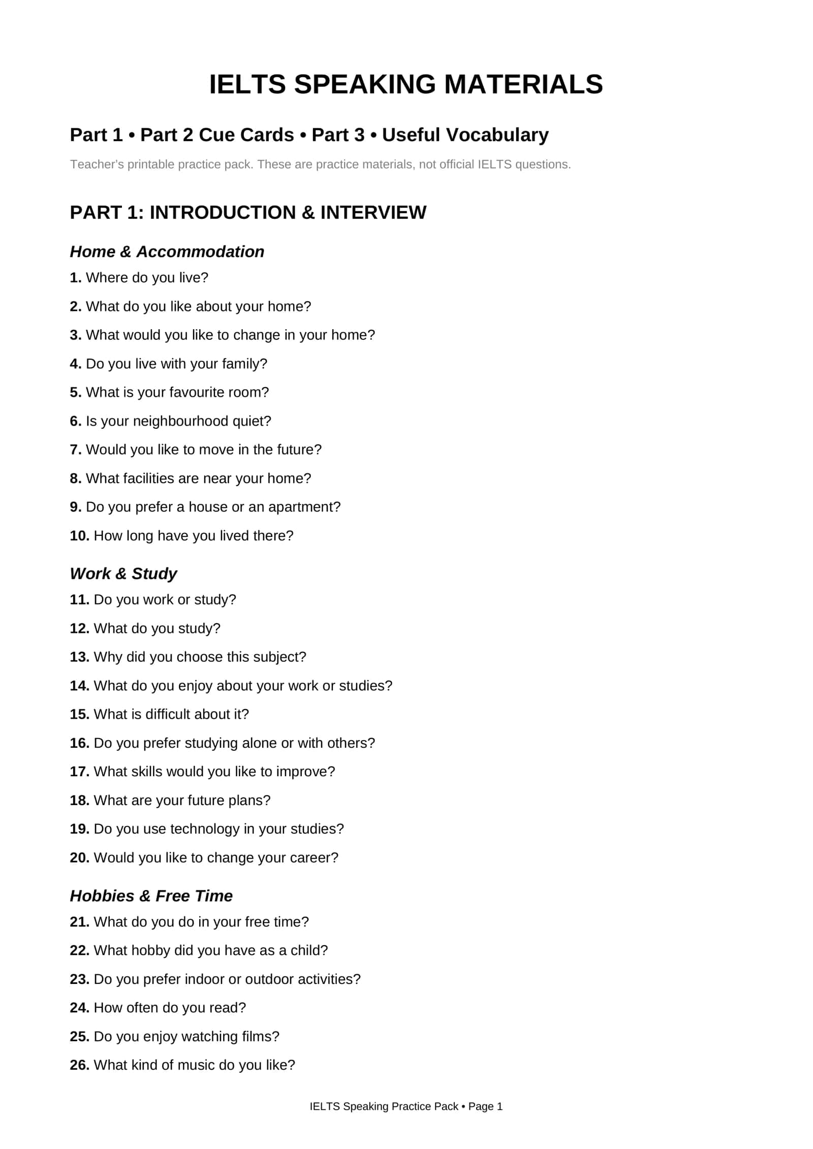 IELTS Speaking Master Pack | 120+ Practice Questions & Vocabulary | PDF