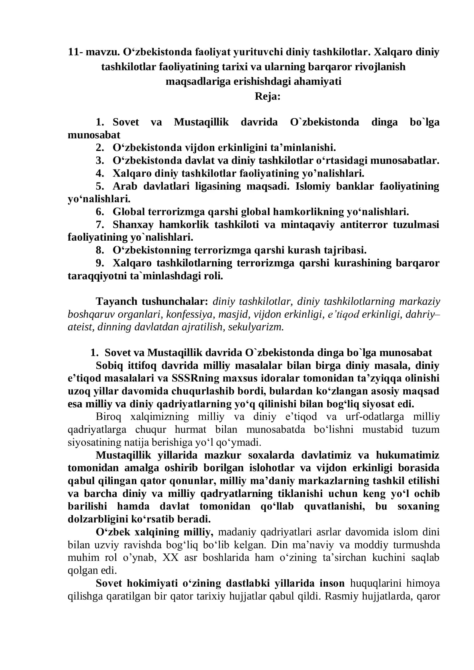 O‘zbekistonda faoliyat yurituvchi diniy tashkilotlar