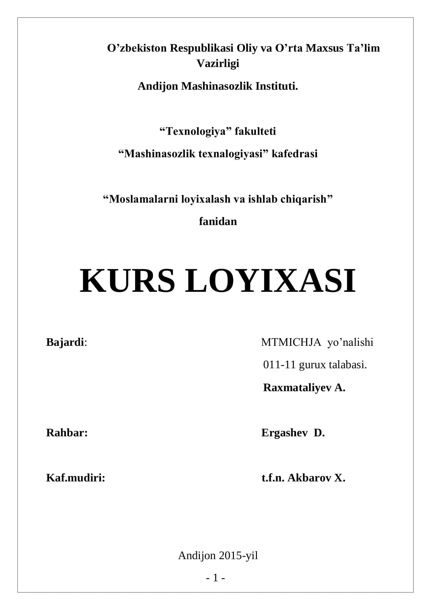 Moslamalarni loyixalash va ishlab chiqarish kursi