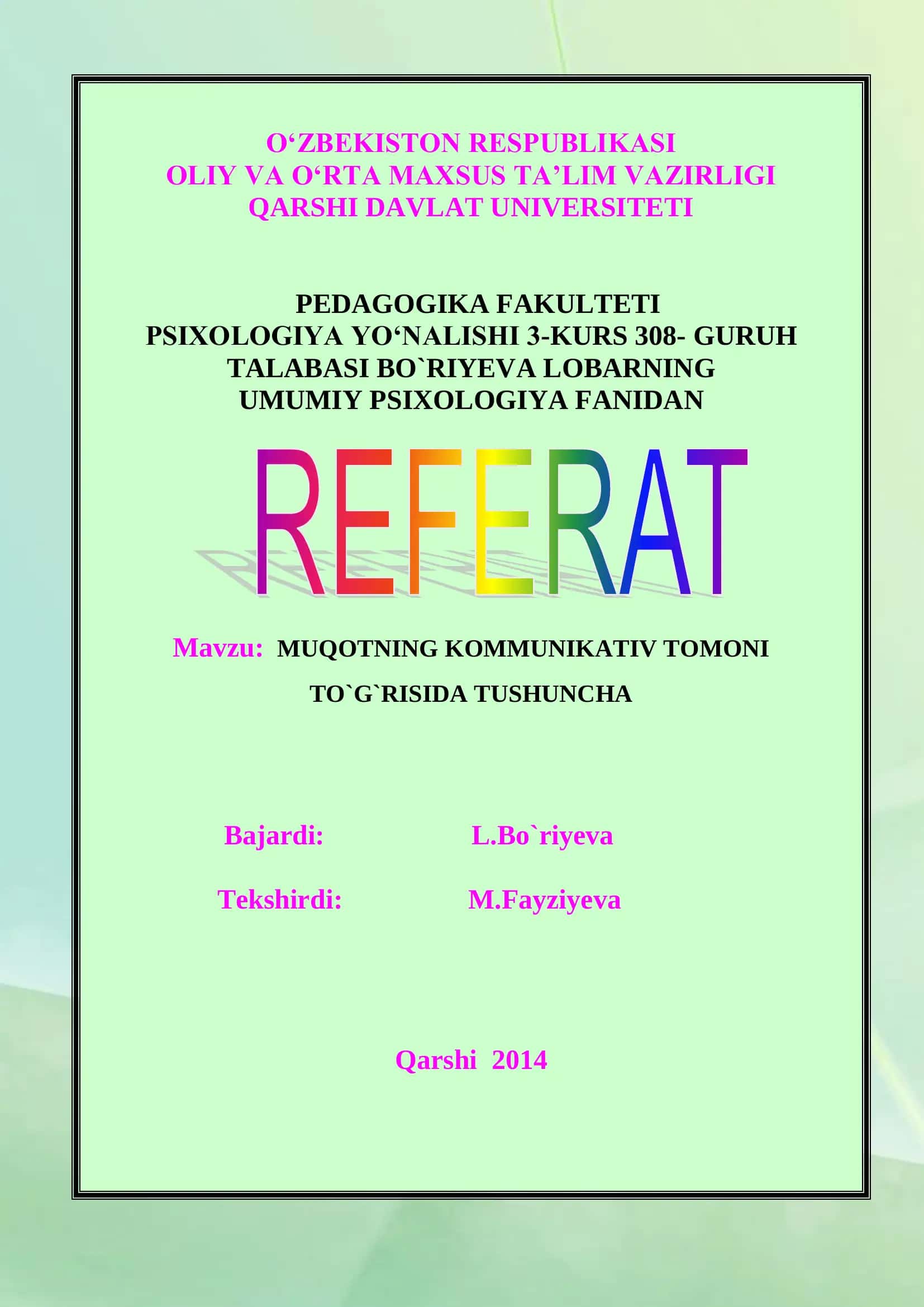 MUQOTNING KOMMUNIKATIV TOMONI TO`G`RISIDA TUSHUNCHA