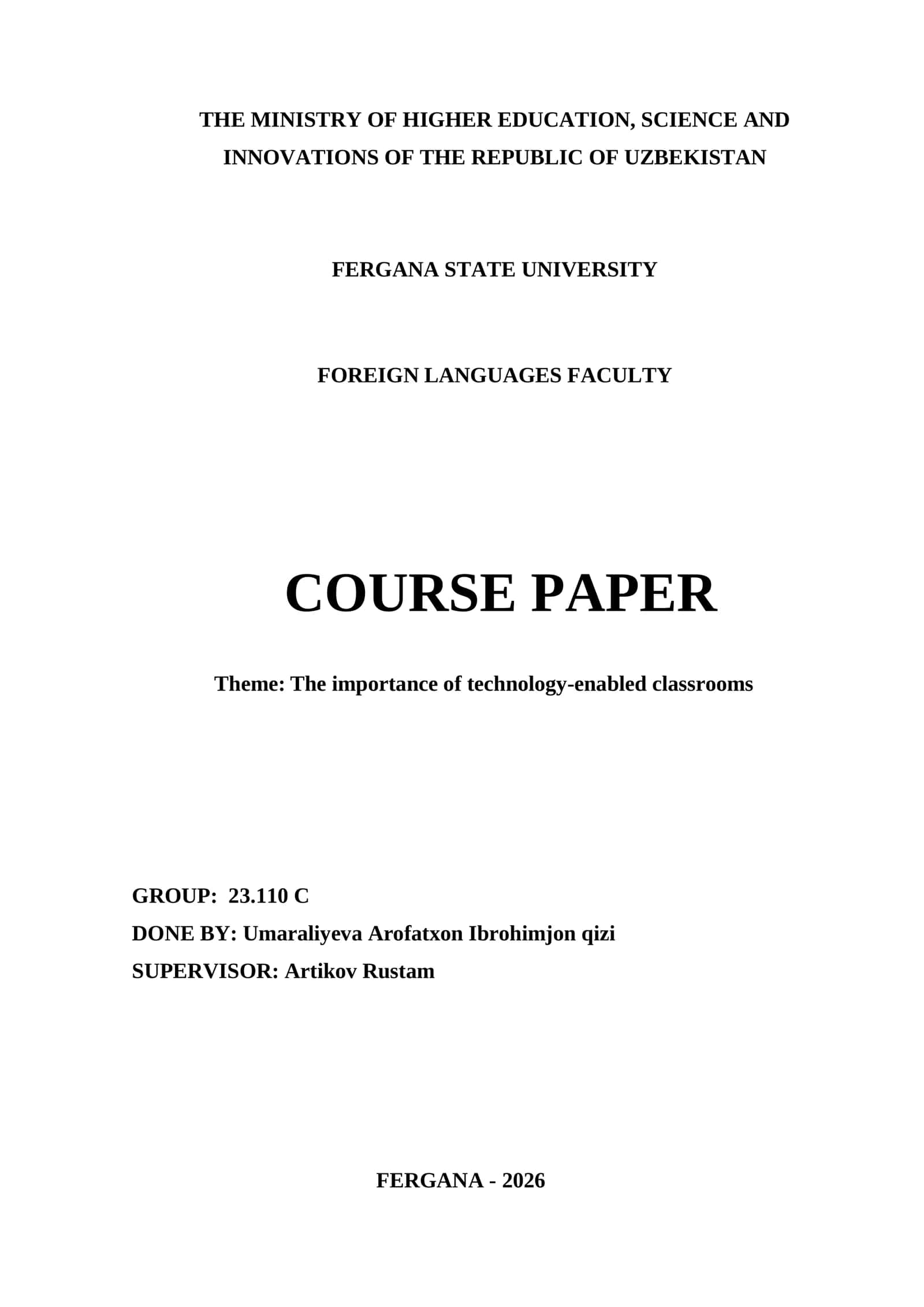 Course Paper on The Importance of Technology-Enabled Classrooms