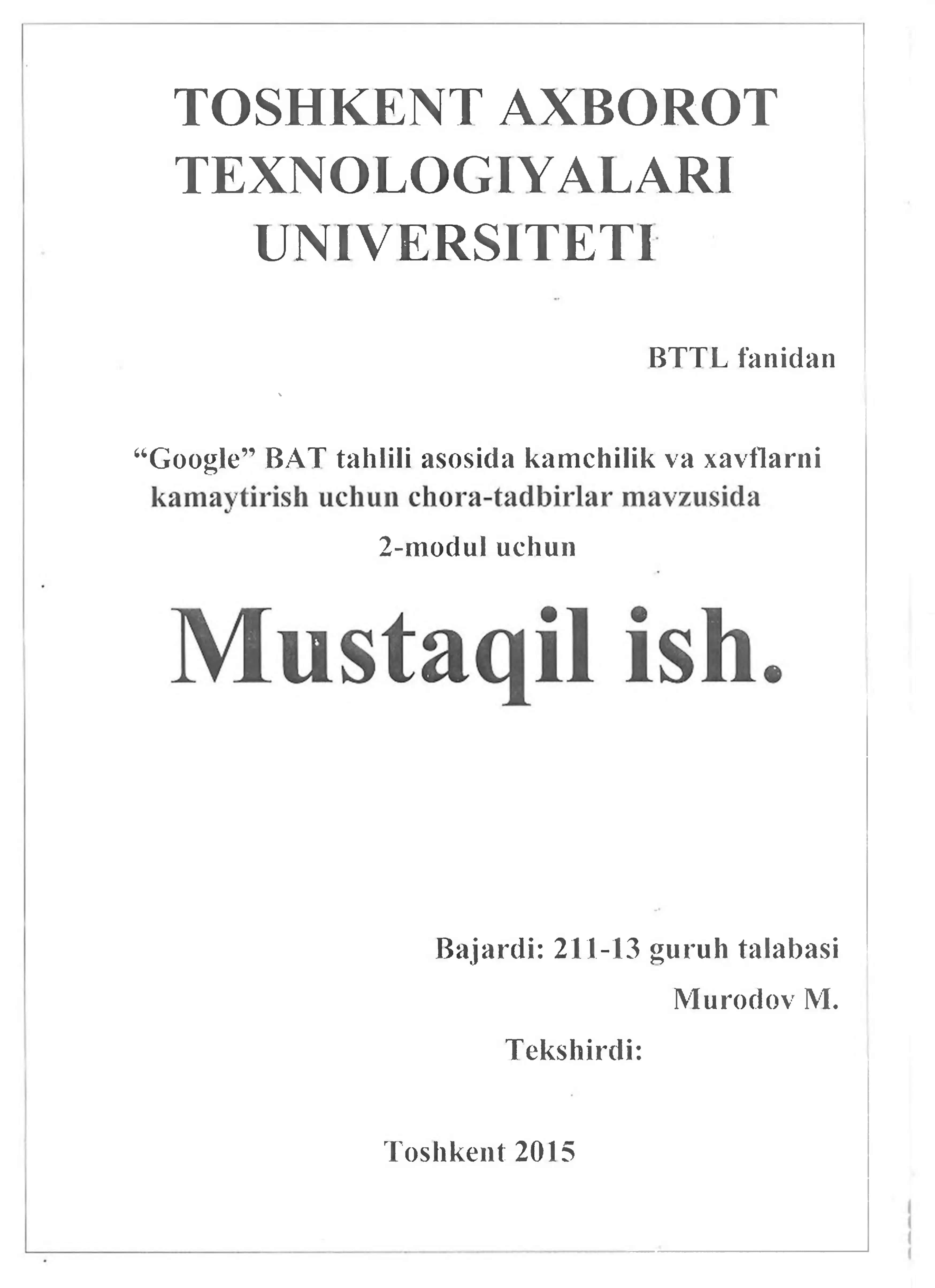Google biznes axborot tizimini tahlil qilish