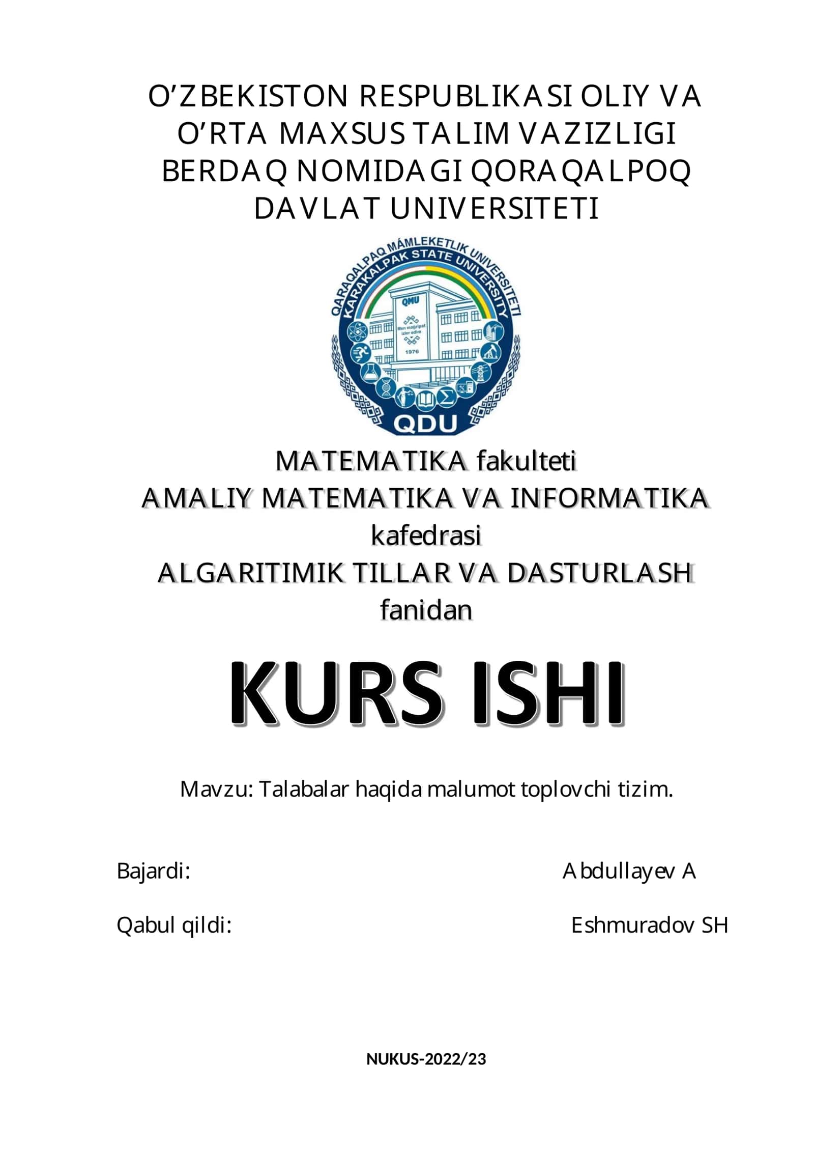 Talabalar haqida malumot toplovchi tizim