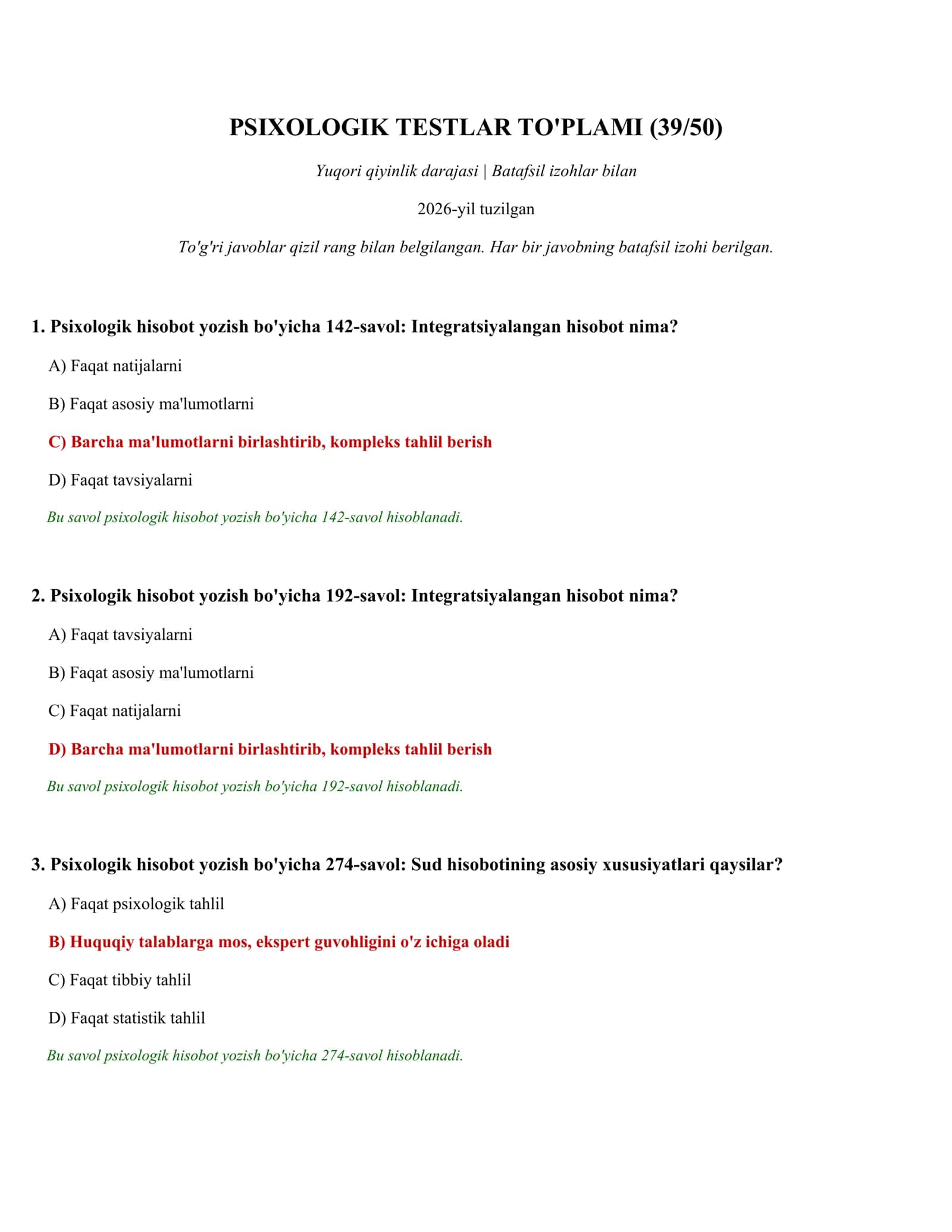 PSIXOLOGIK TESTLAR TO'PLAMI (39/50)