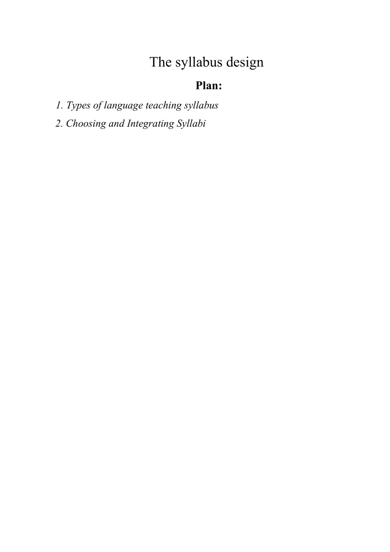Syllabus Design for English Language Teaching