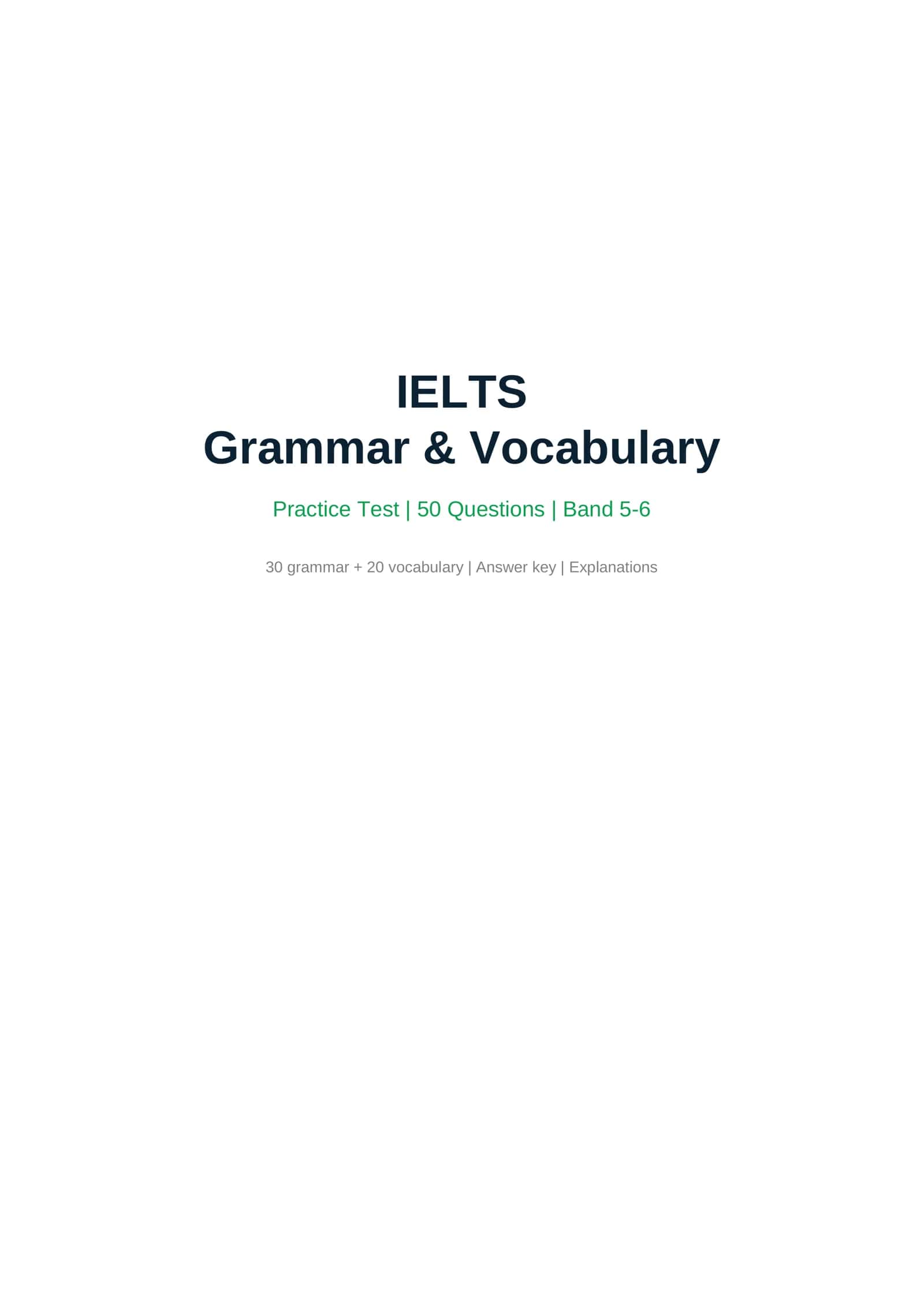 IELTS Grammar & Vocabulary: 50 ta savolli mashq testi (Band 5-6)