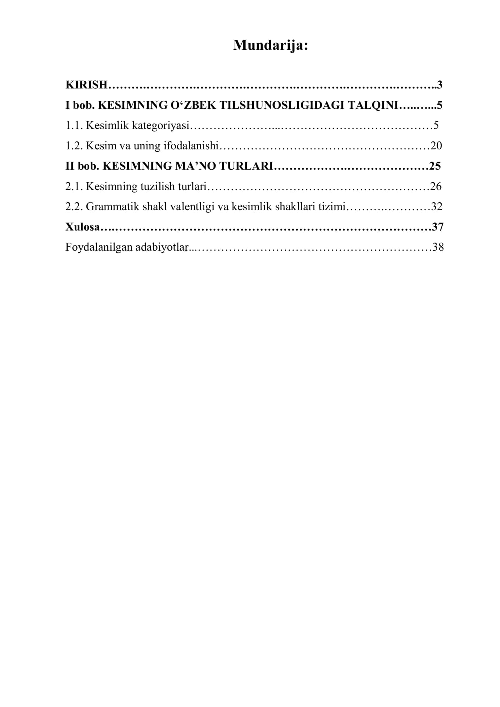 KESIMNING OʻZBEK TILSHUNOSLIGIDAGI TALQINI