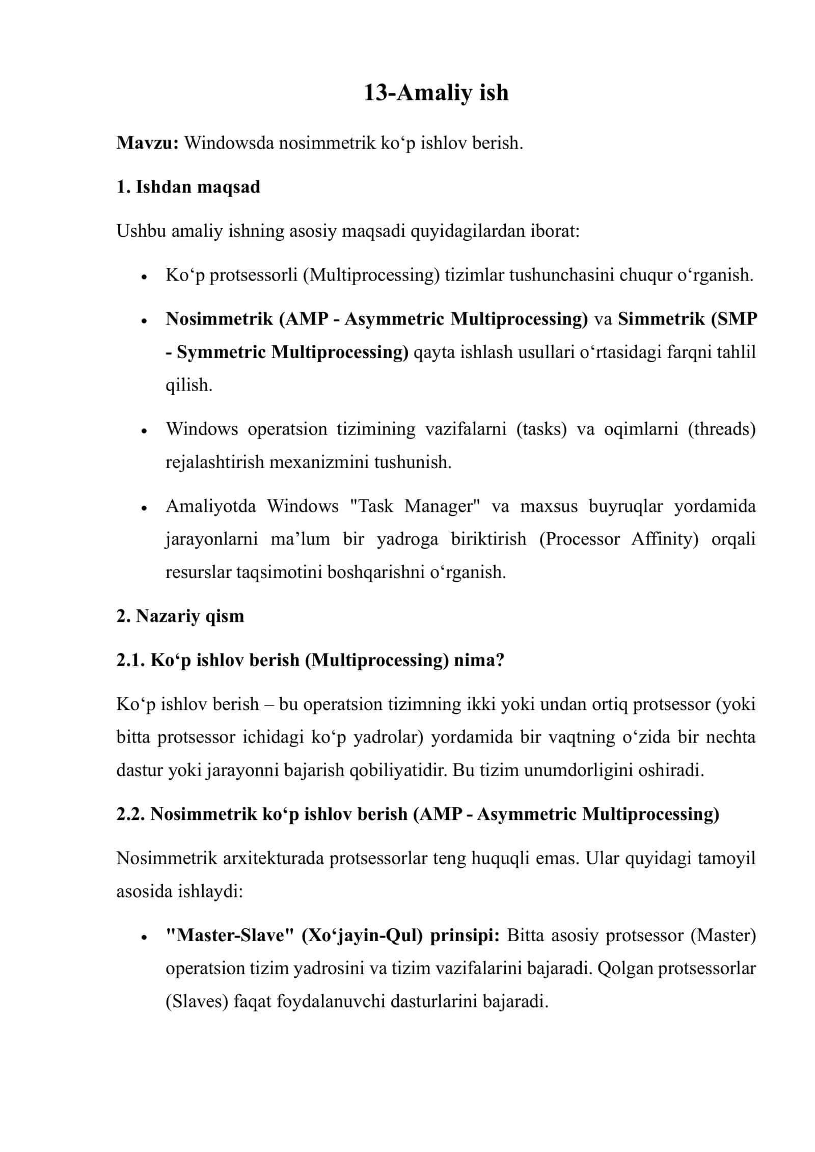 Windowsda nosimmetrik ko‘p ishlov berish