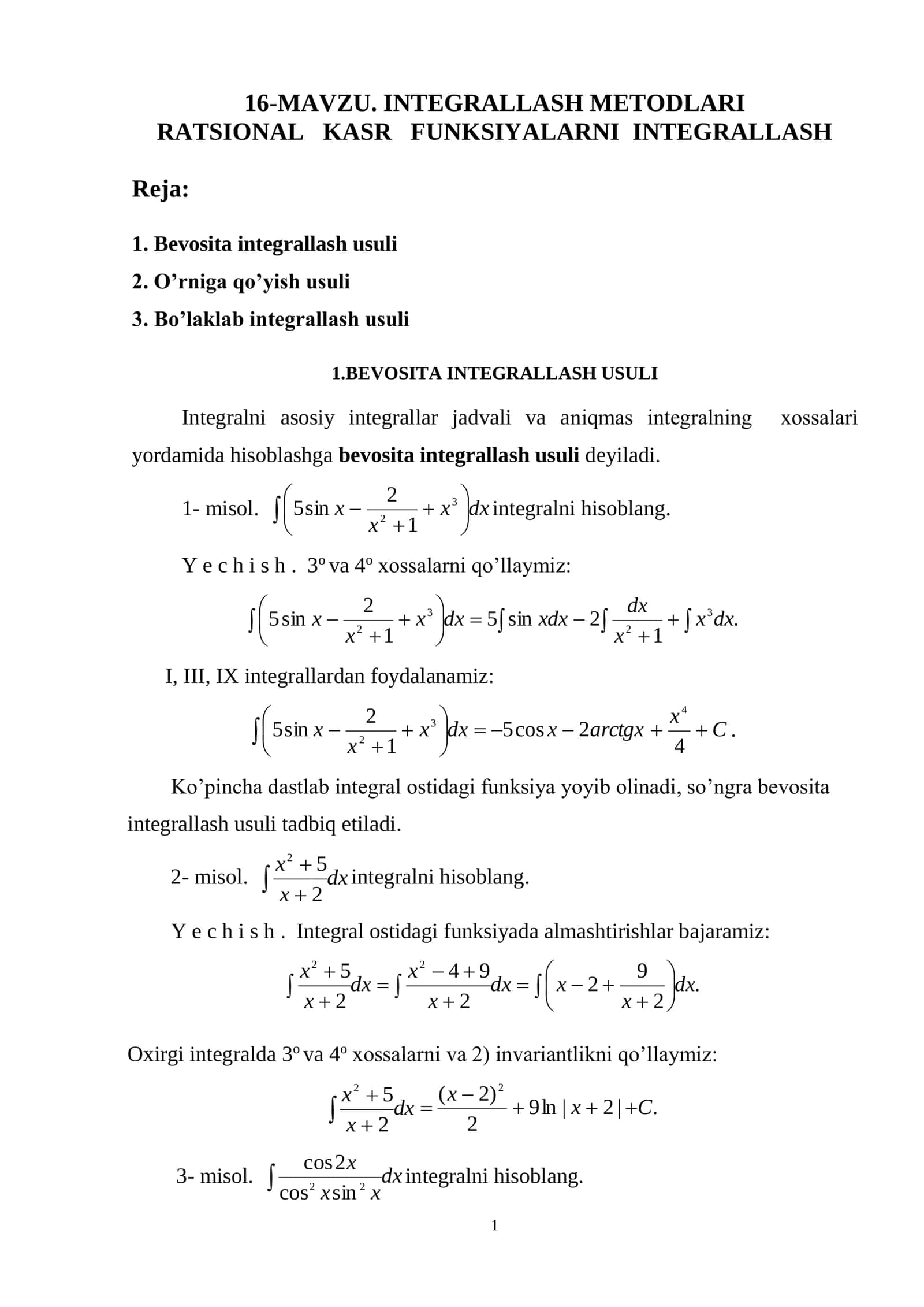 INTEGRALLASH METODLARI