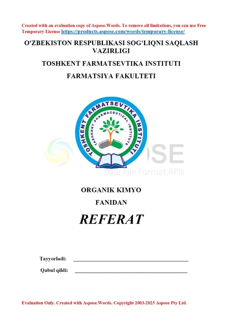 15. Sulfanil kislota va sulfanilamid preparatlari. Referat 10 bet