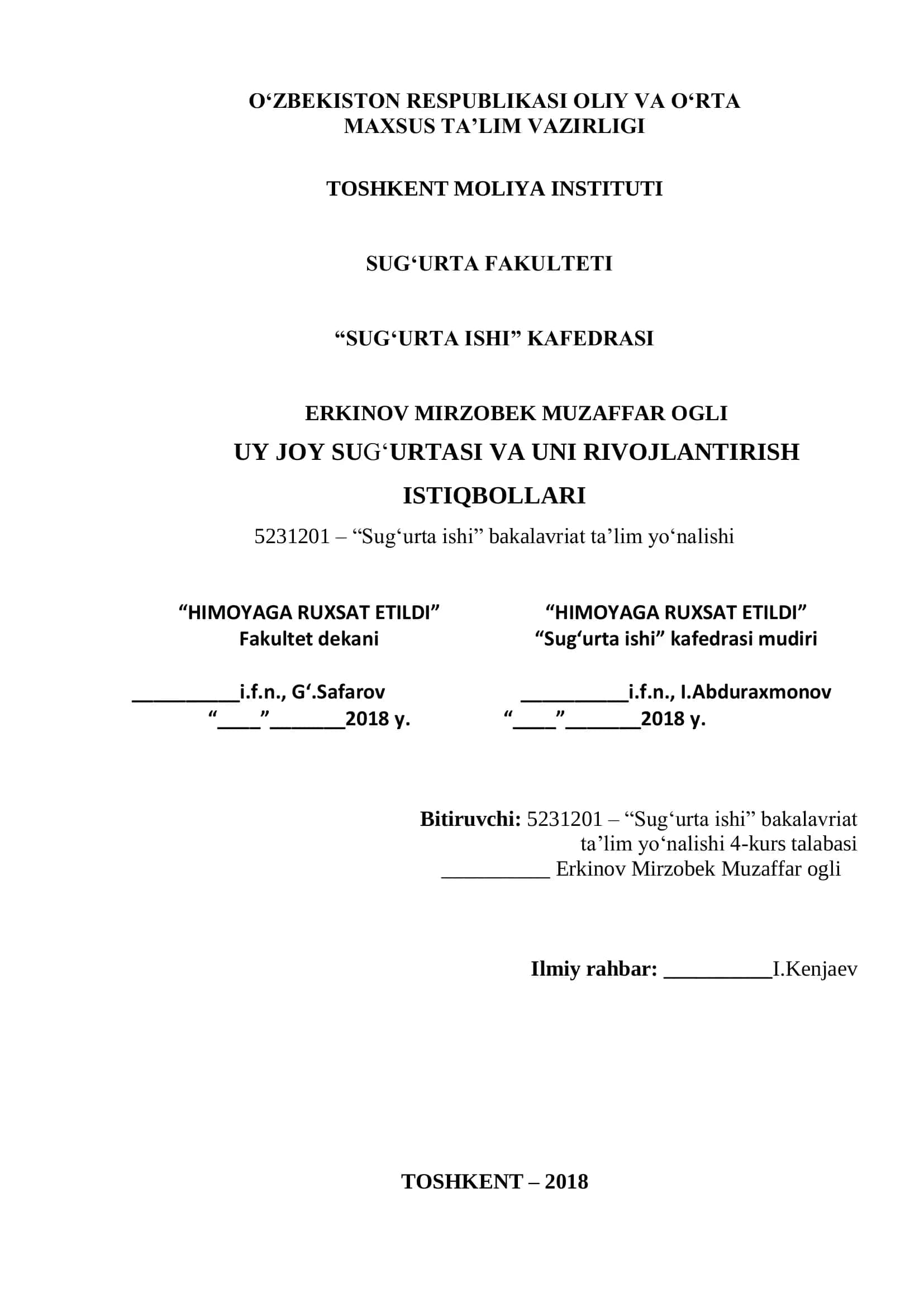 UY JOY SUG‘URTASI VA UNI RIVOJLANTIRISH ISTIQBOLLARI
