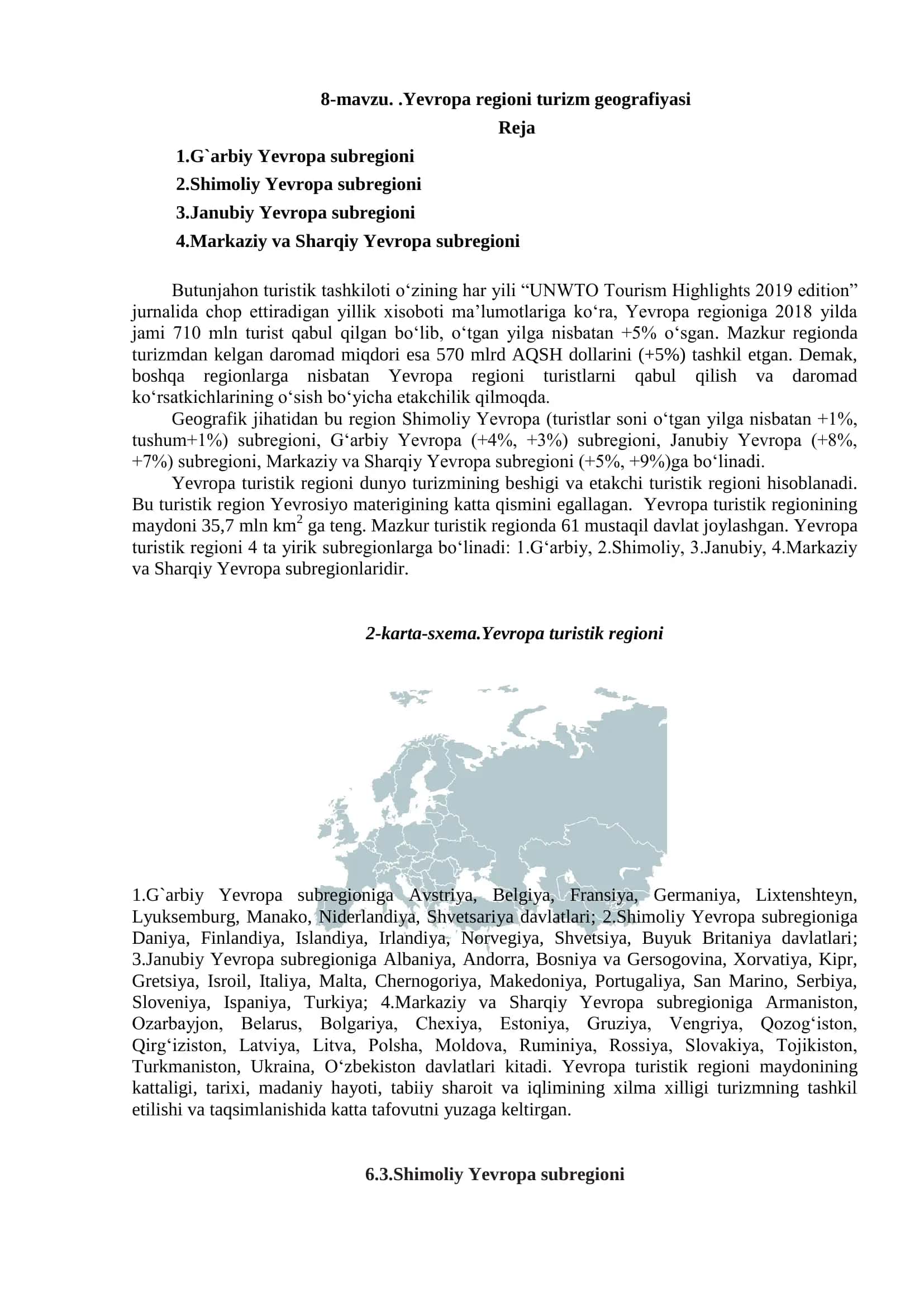 Yevropa regioni turizm geografiyasi