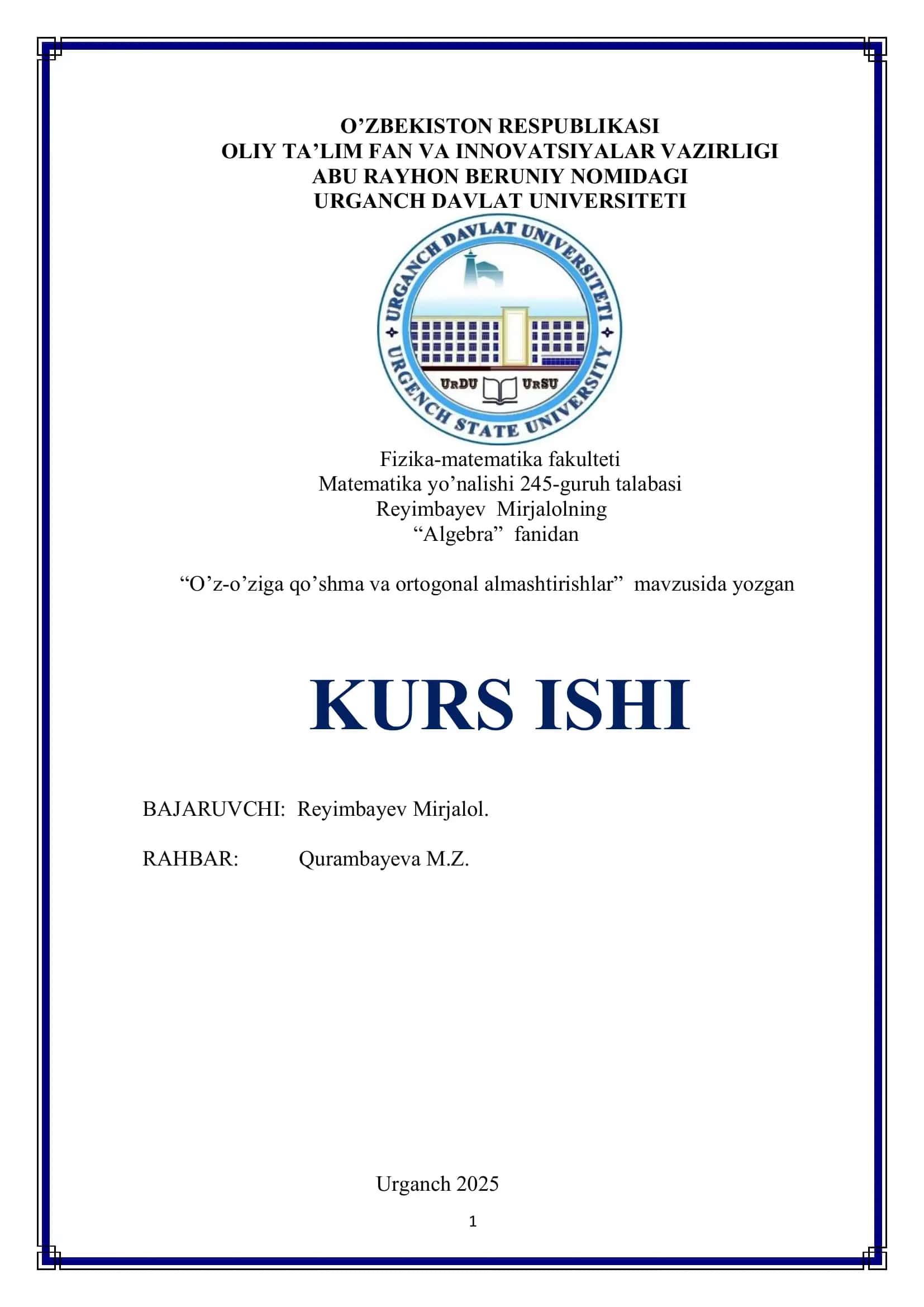Algebra KURS ISHI