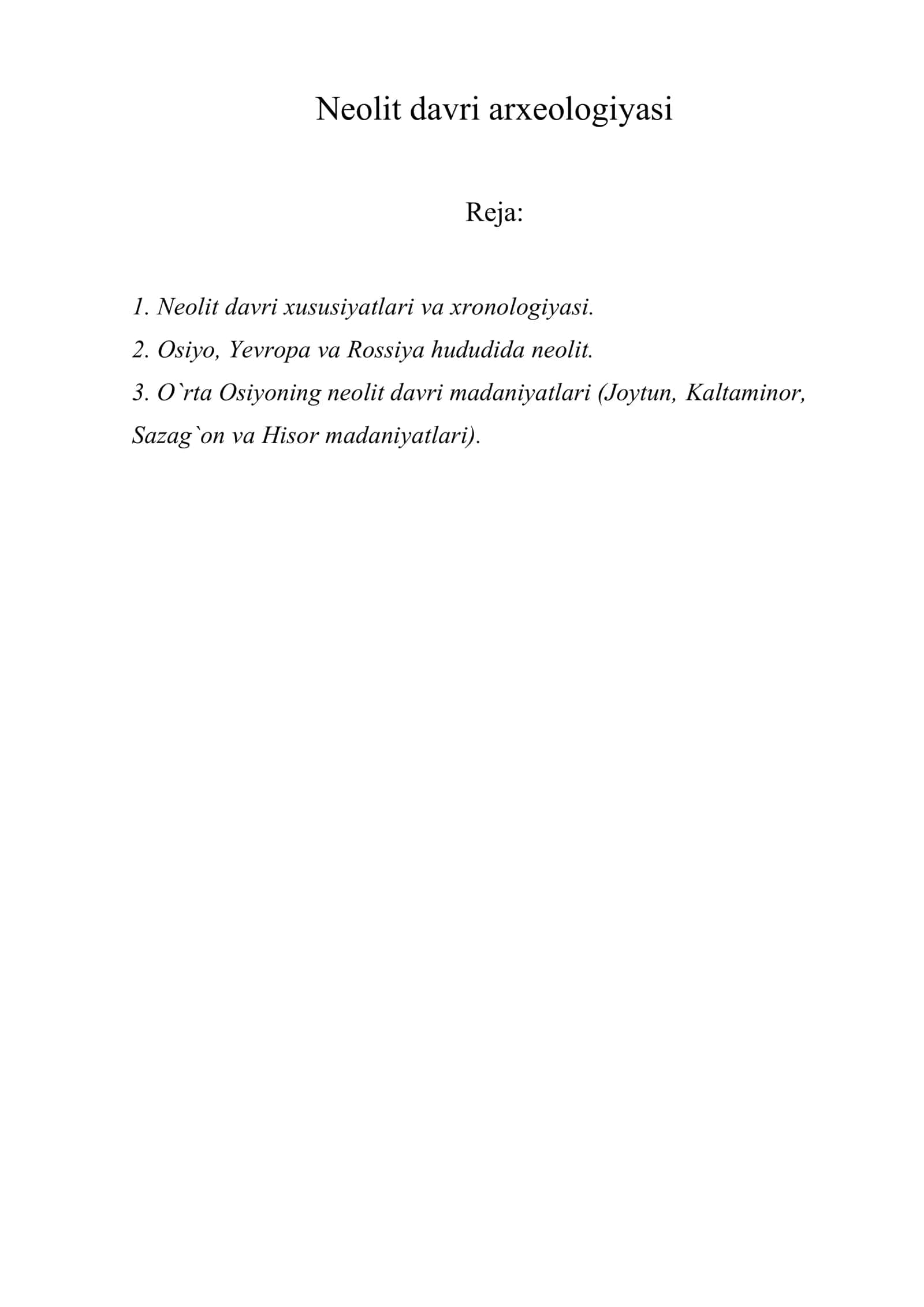 Neolit davri arxeologiyasi