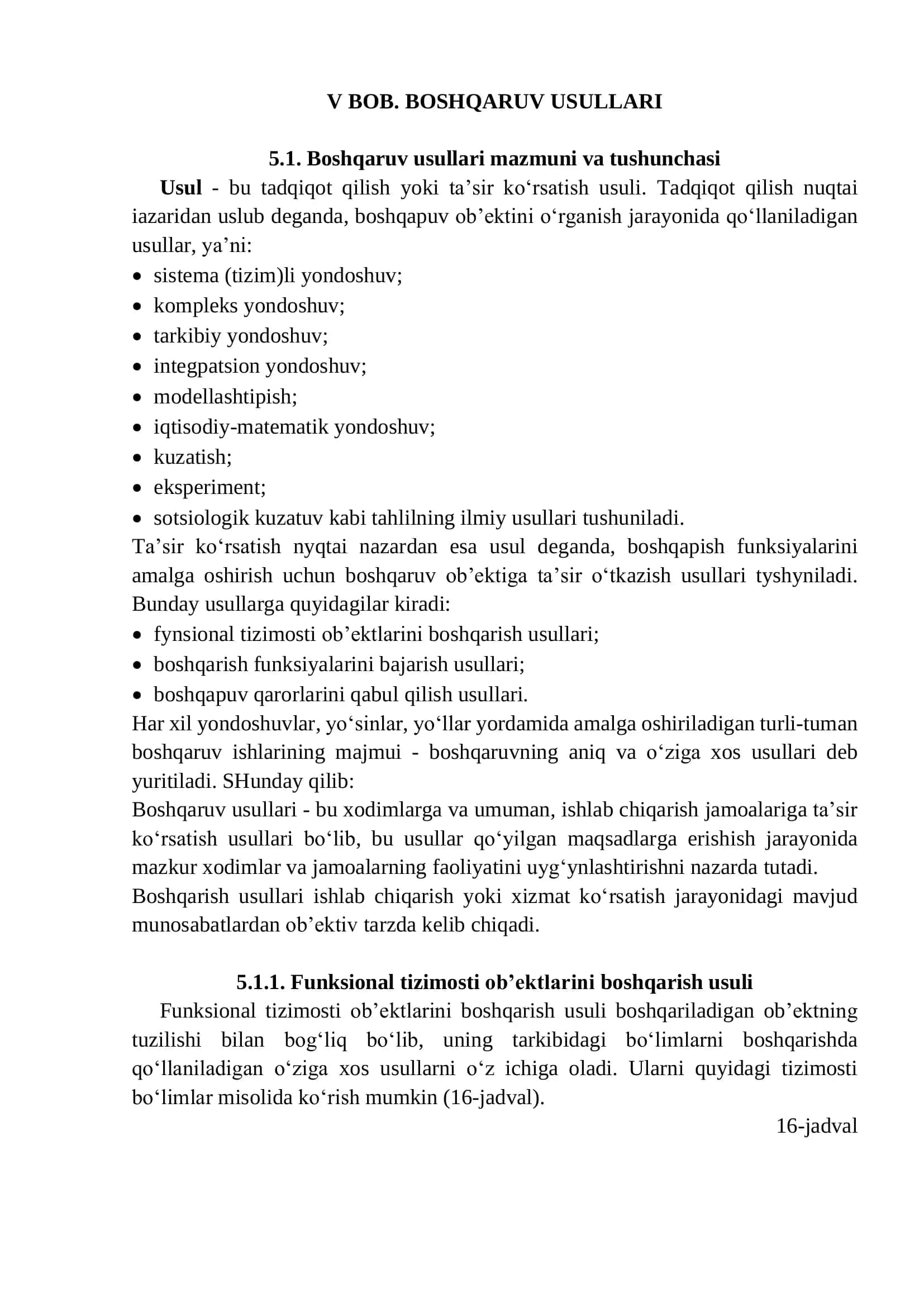 BOSHQARUV USULLARI