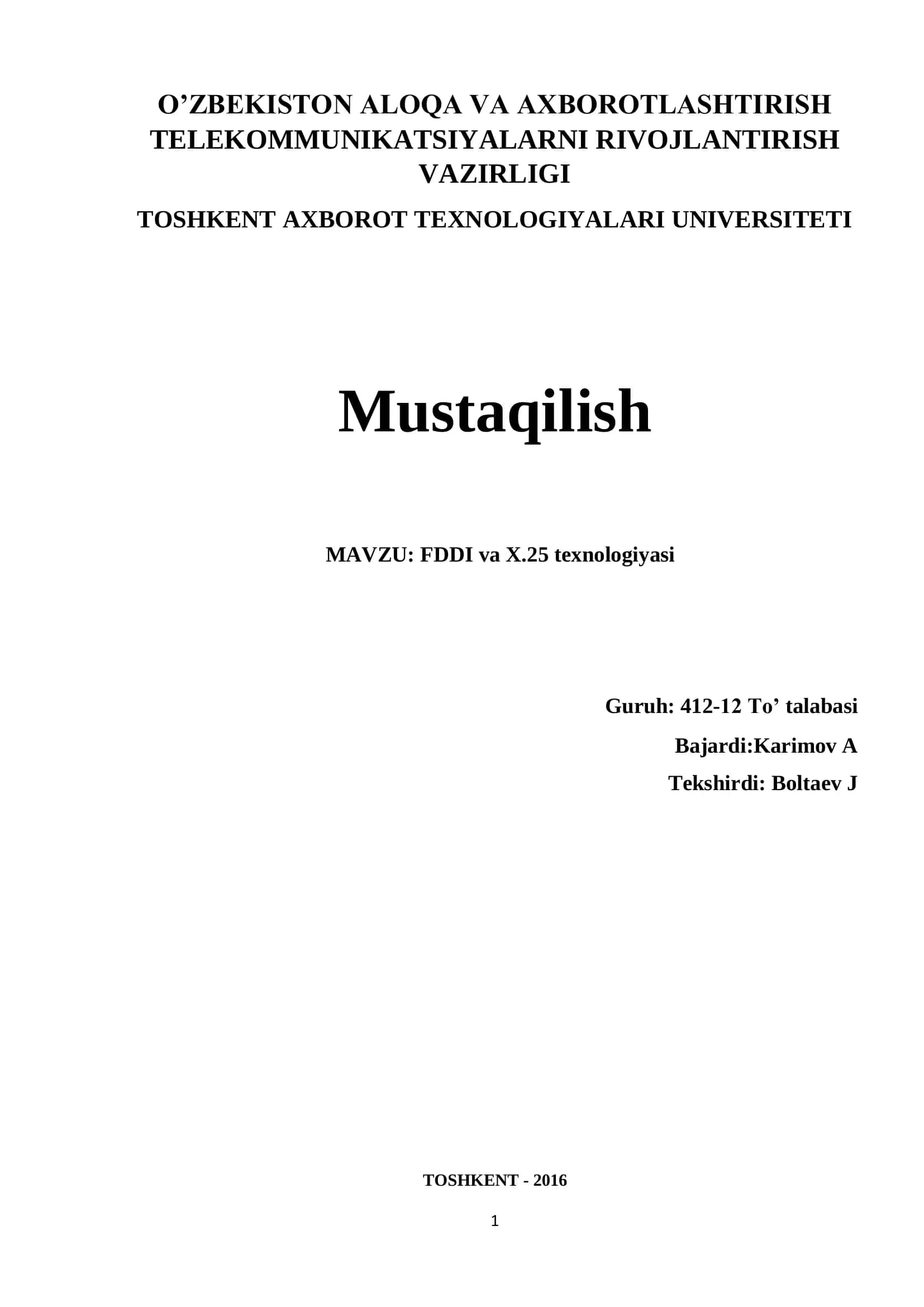 FDDI va X.25 texnologiyasi