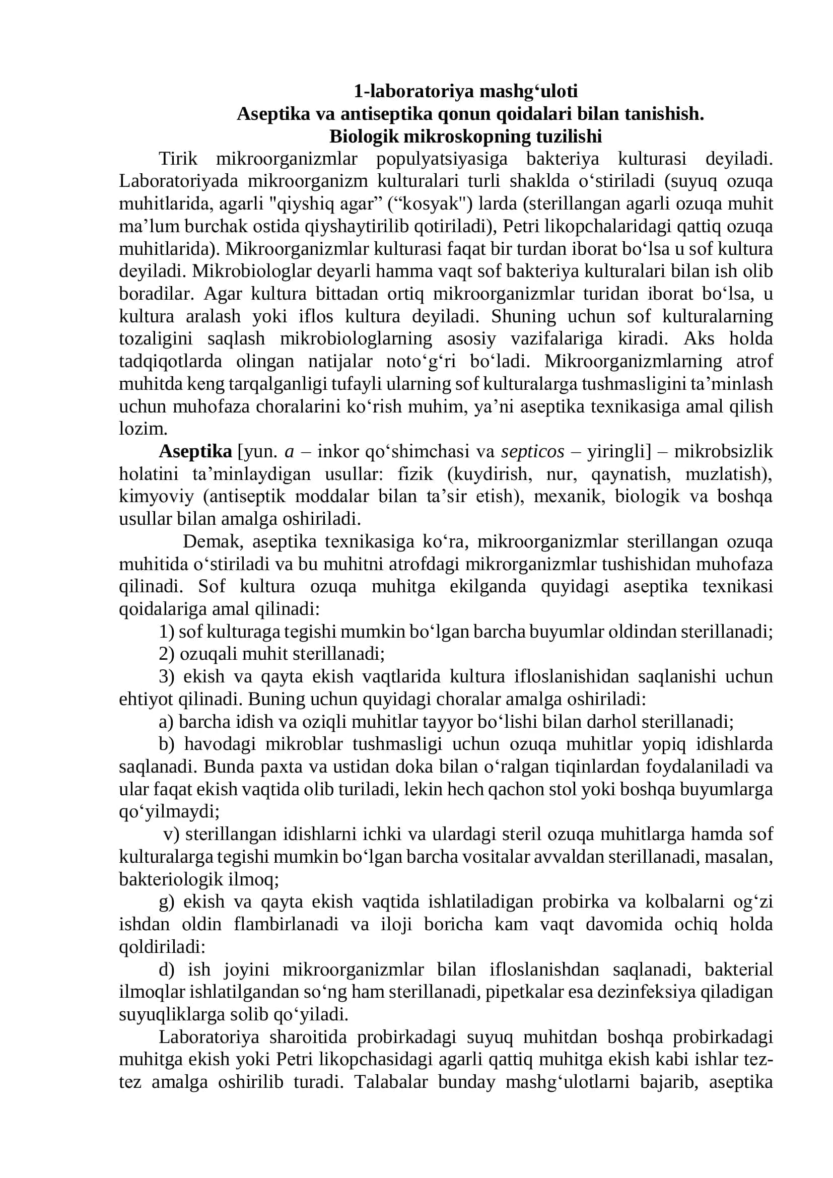 Biologik mikroskopning tuzilishi