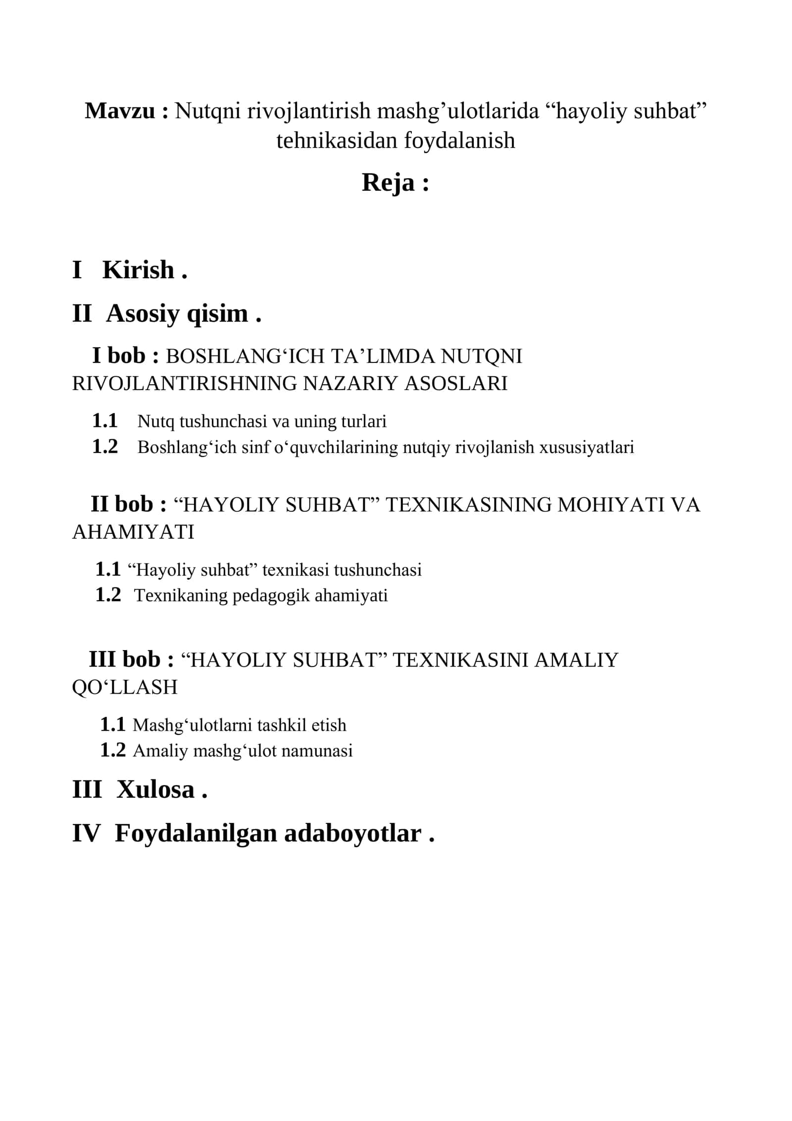Nutqni rivojlantirish mashg’ulotlarida “hayoliy suhbat” tehnikasidan foydalanish