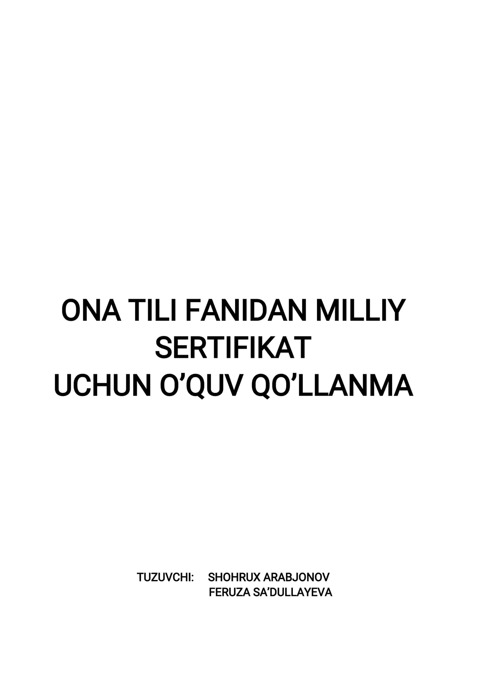 ONATILIFANIDANMILLIY SERTIFIKAT UCHUNO’QUVQO’LLANMA