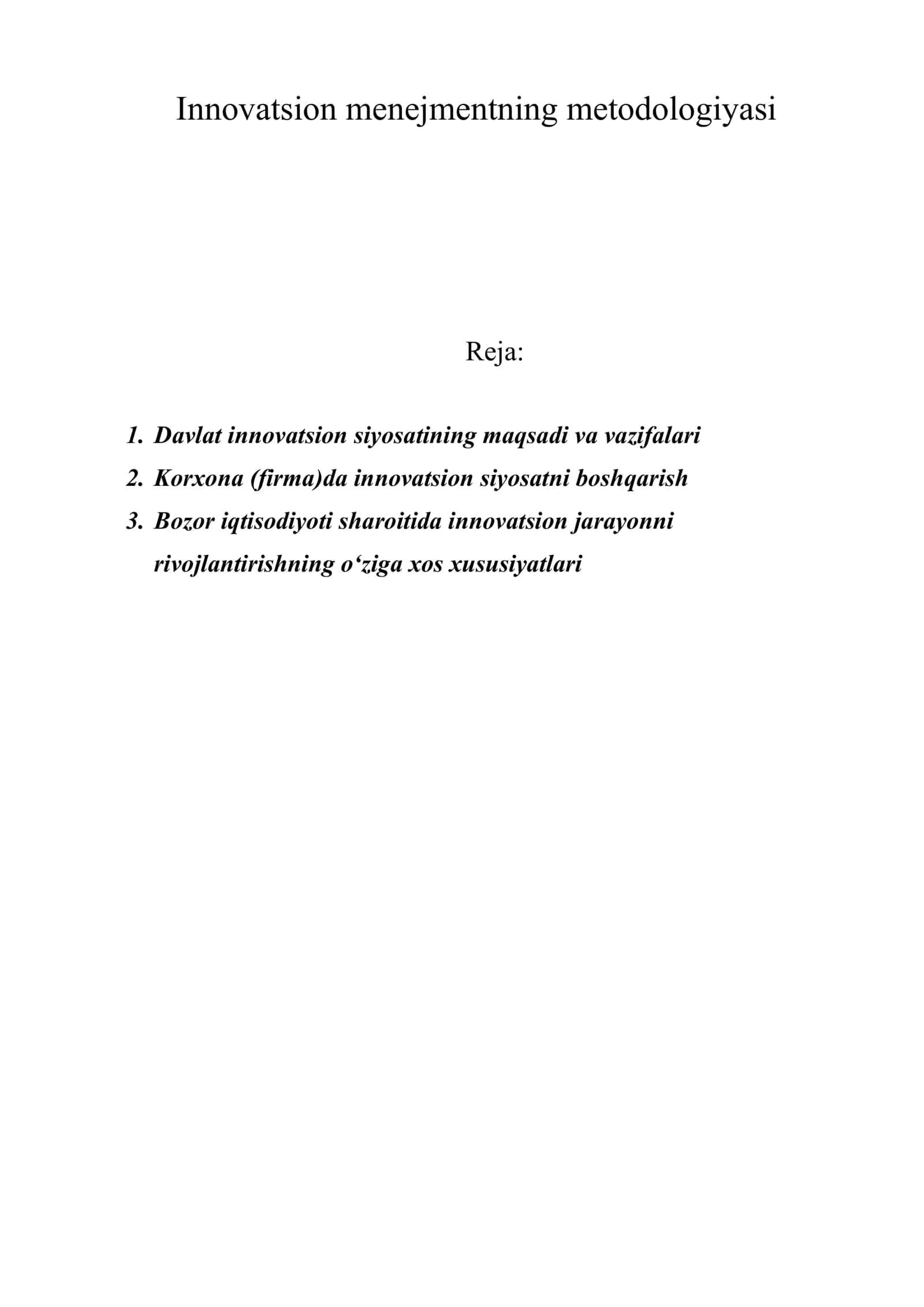 Innovatsion menejmentning metodologiyasi