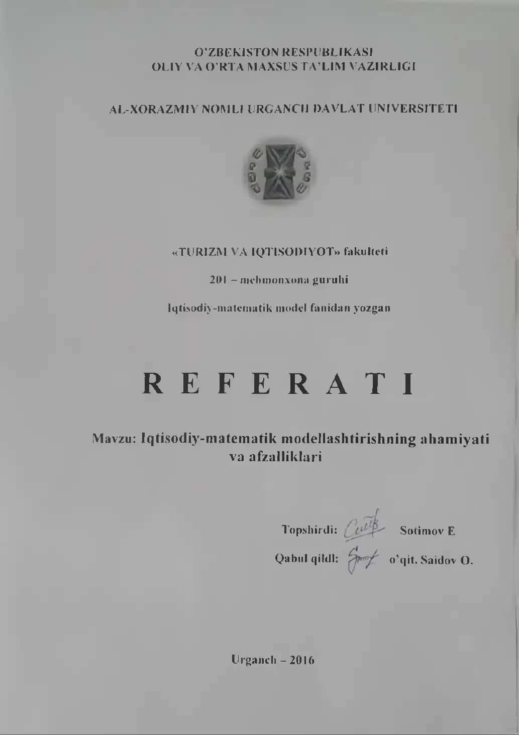 Iqtisodiy-matematik modellashtirishning ahamiyati va afzalliklari