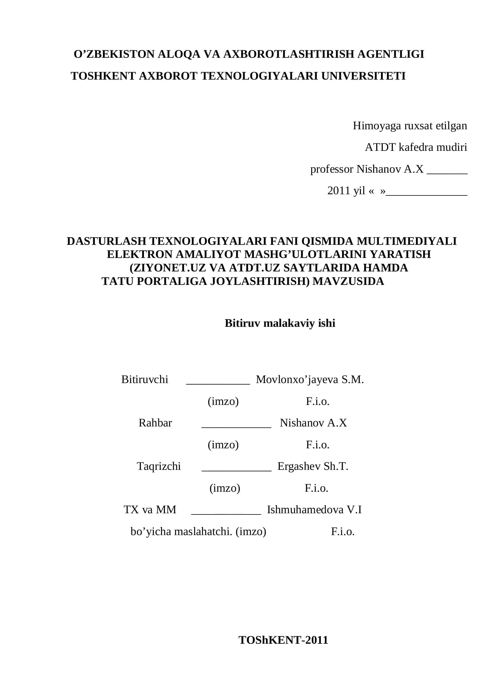 MULTIMEDIYALI ELEKTRON AMALIYOT MASHG’ULOTLARINI YARATISH