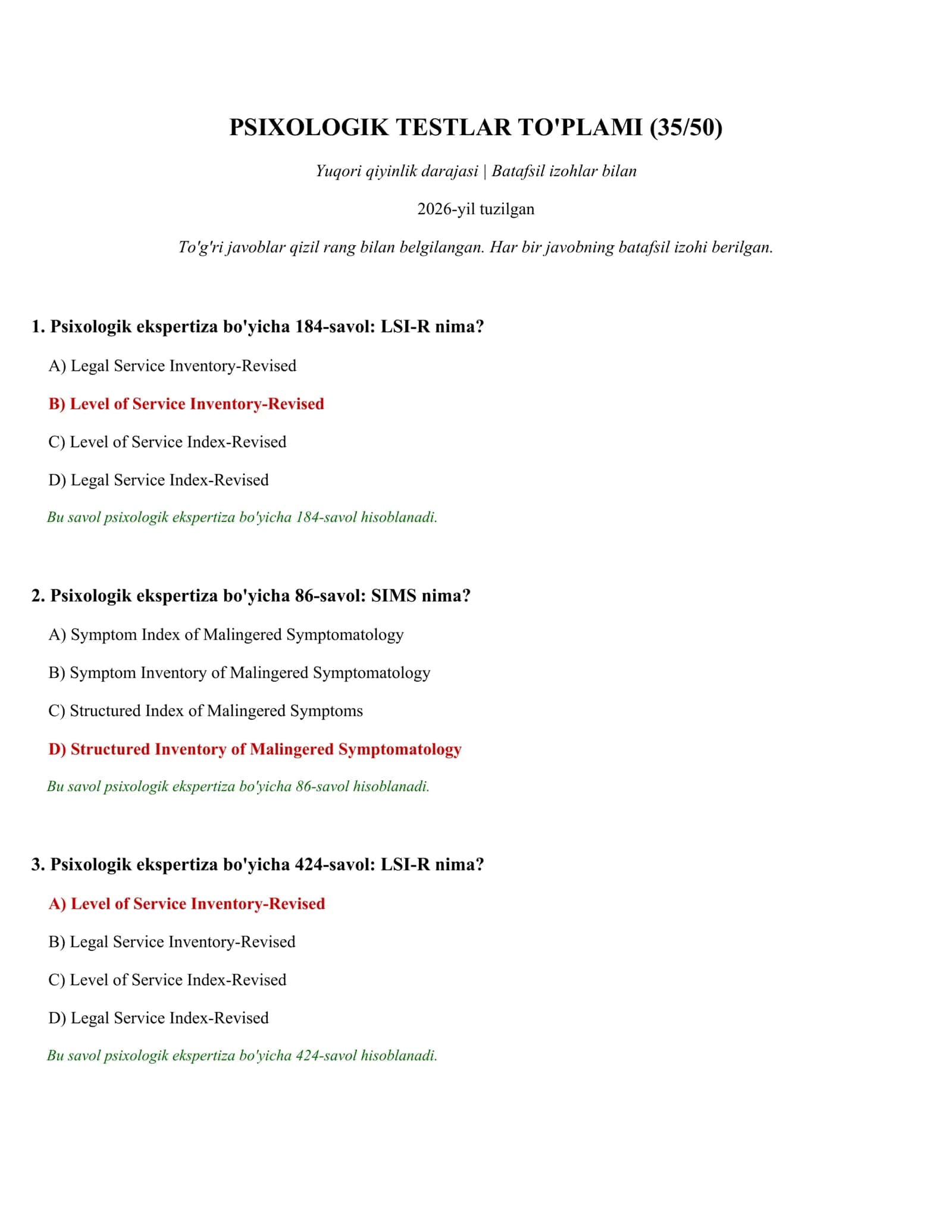 PSIXOLOGIK TESTLAR TO'PLAMI (35/50)