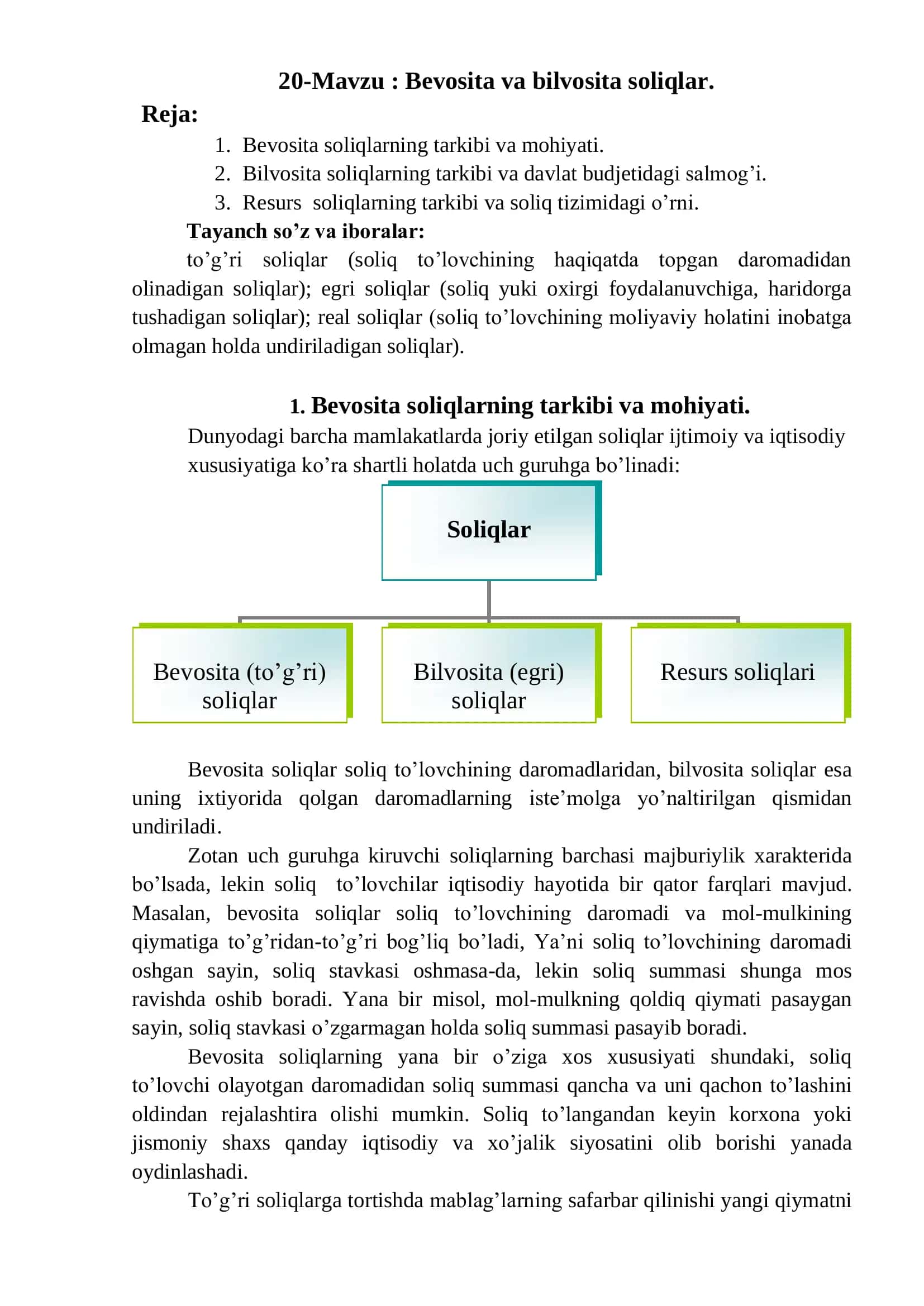 Bevosita va bilvosita soliqlar