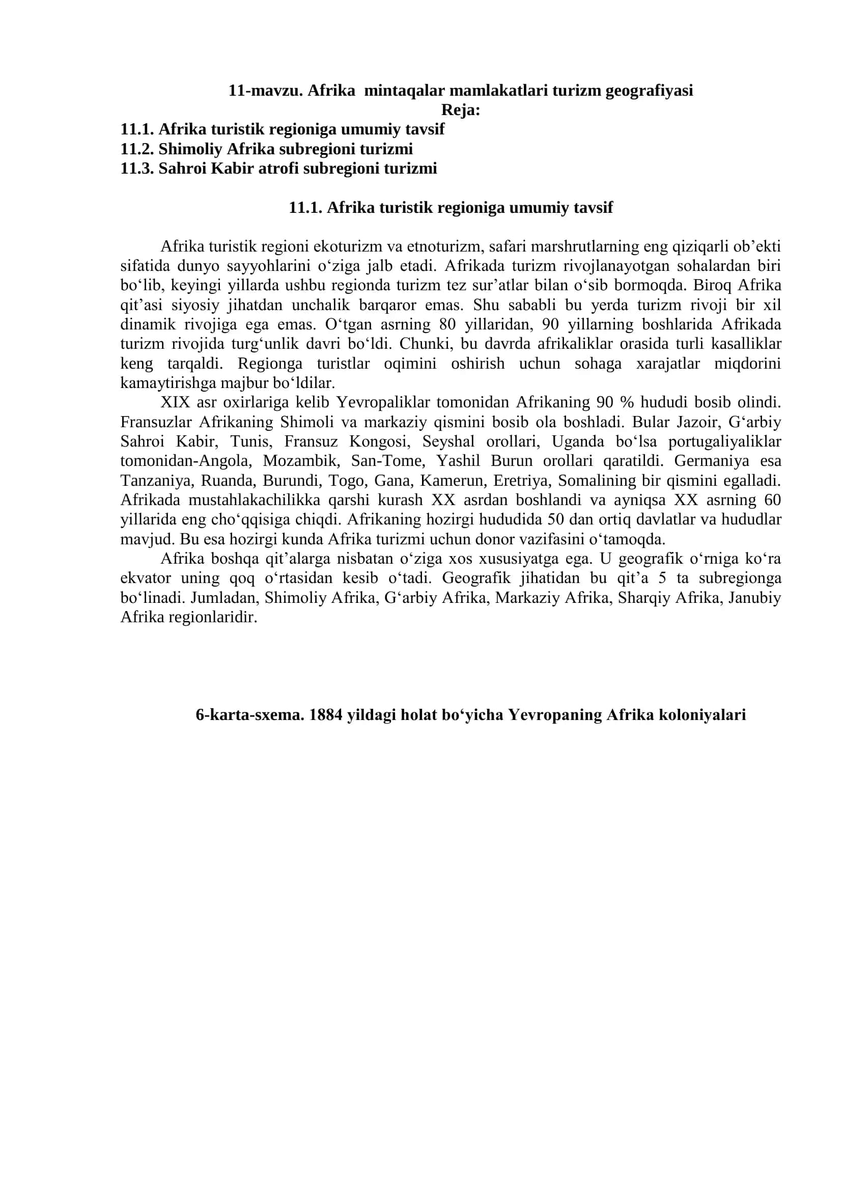 Afrika turistik regioniga umumiy tavsif